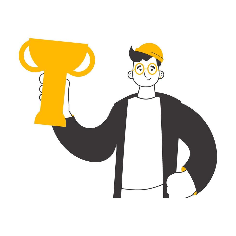 The guy is holding a cup. Linear trendy style. Isolated. Vector. vector