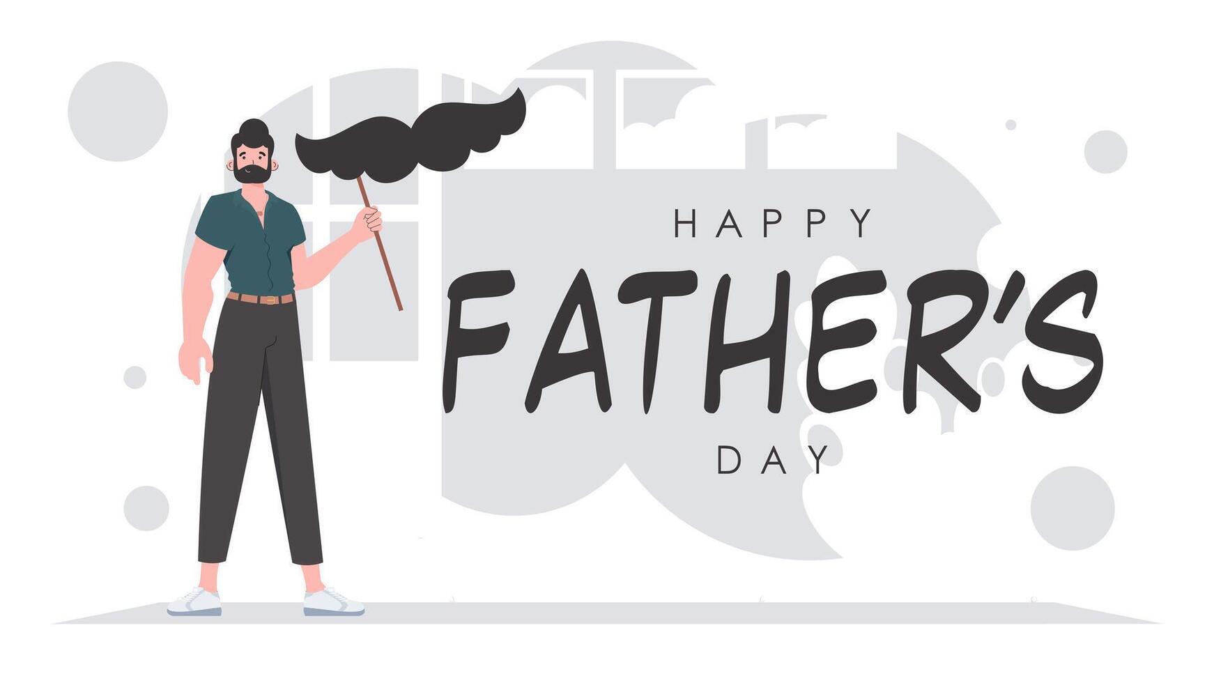 Father's day poster. A man holds a mustache on a stick. trendy style. . vector