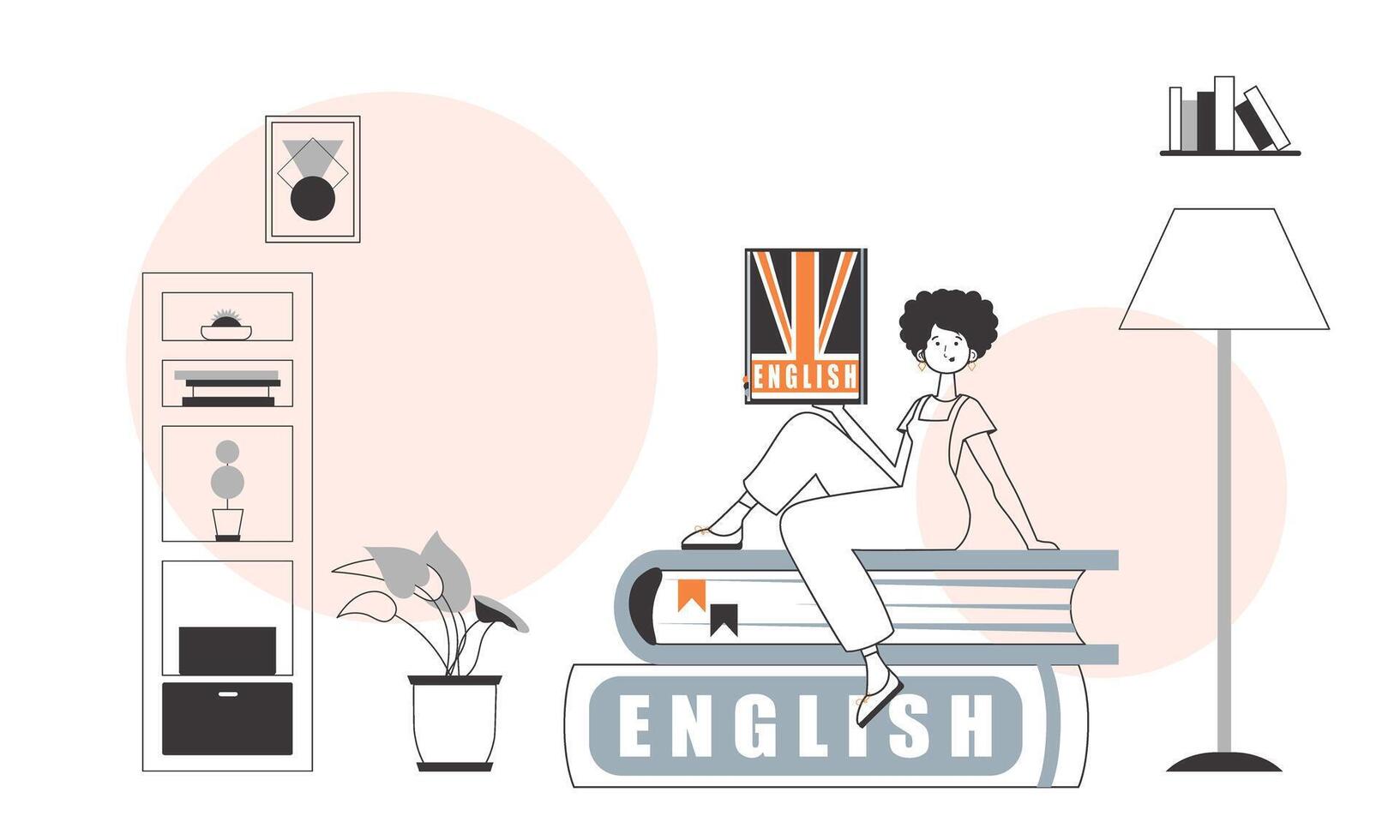 Girl English teacher. The concept of learning English. Linear style. vector