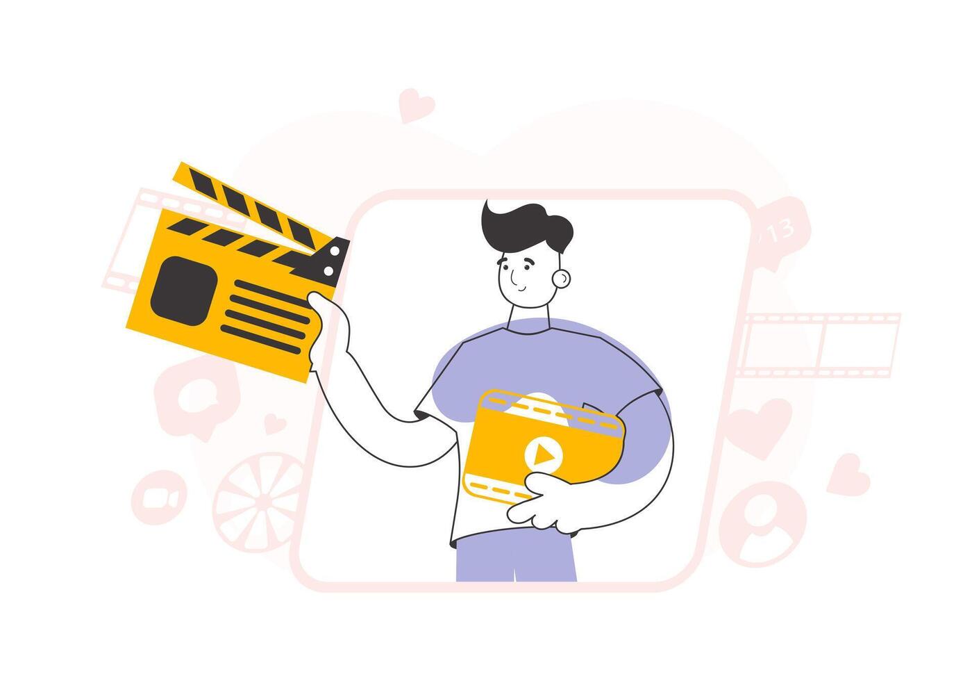 Trendy style line art. Male blogger. The concept of social networking. . vector
