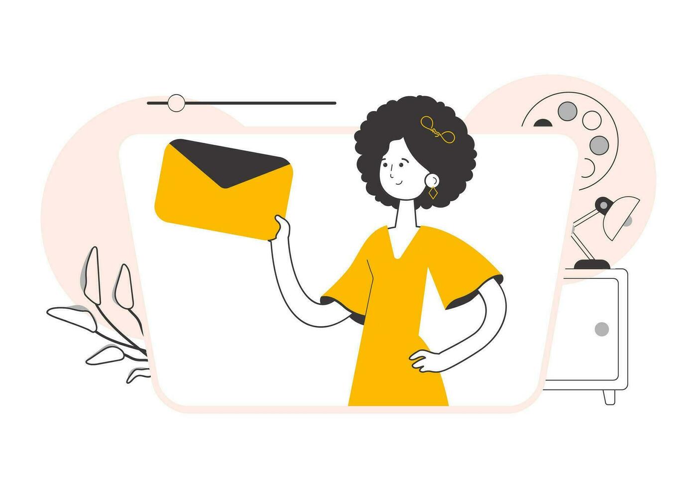 The girl is holding an envelope or a letter in her hands. Line art style. Vector. vector