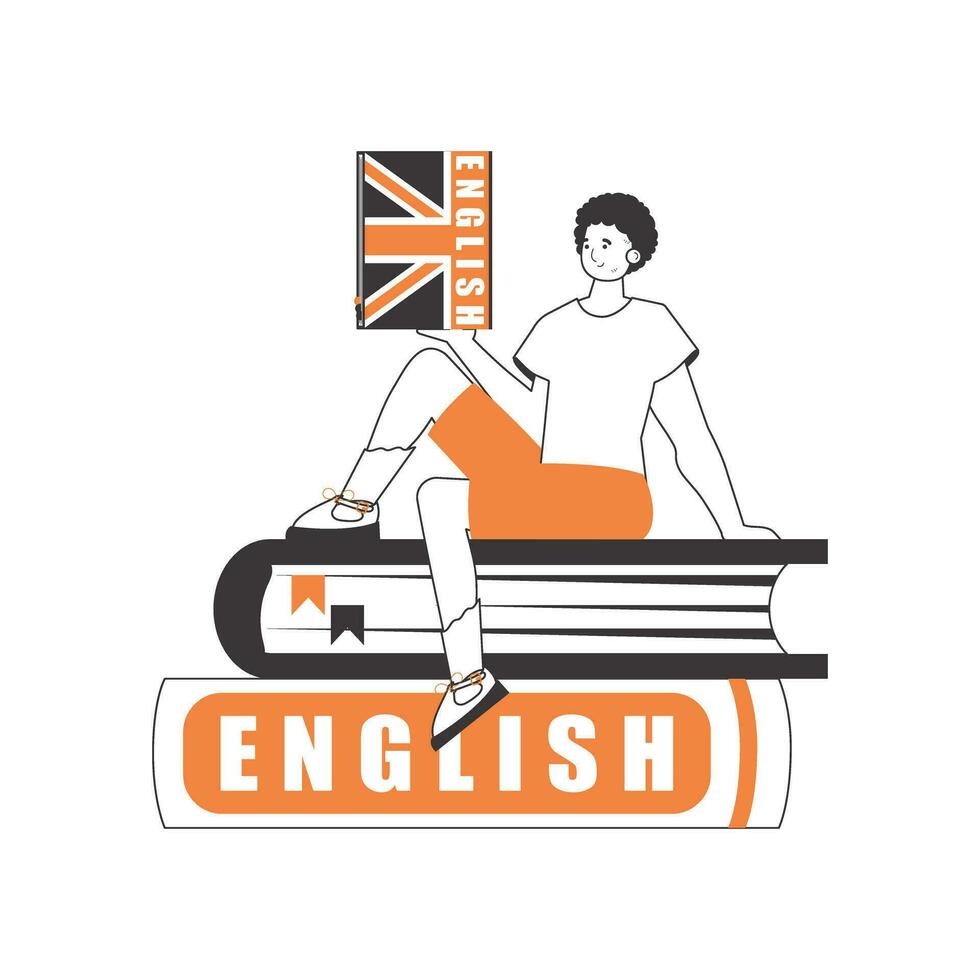 Guy English teacher. The concept of learning a foreign language. Linear trendy style. Isolated, vector illustration.