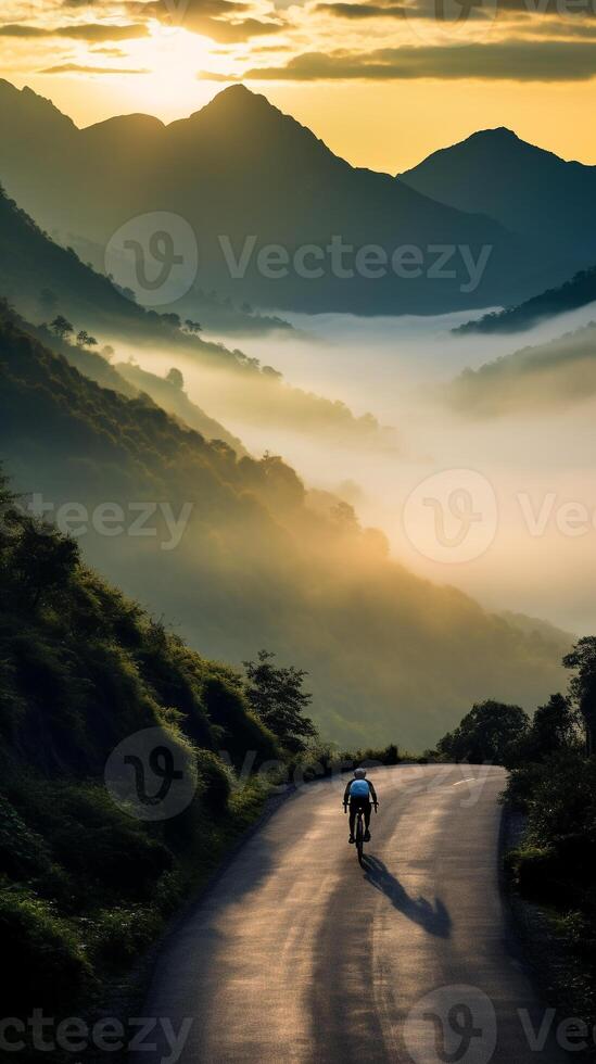 An Early Morning Ride - The Cyclist's Adventure Through a Mountain Pass photo