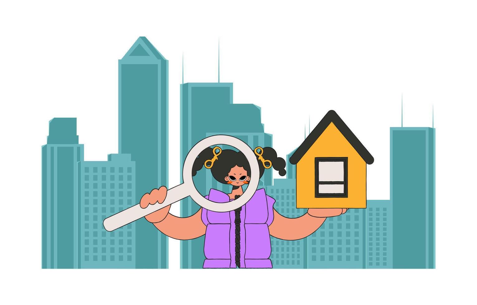 Concept Selling and owning a house. Realtor girl holding a house. vector