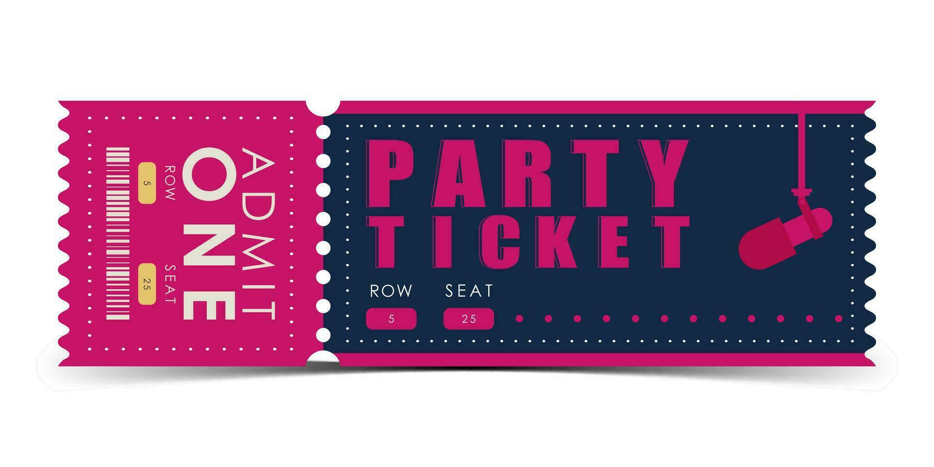 Sample ticket to enter the party. Modern elegant ticket card illustration template. Vector illustration.