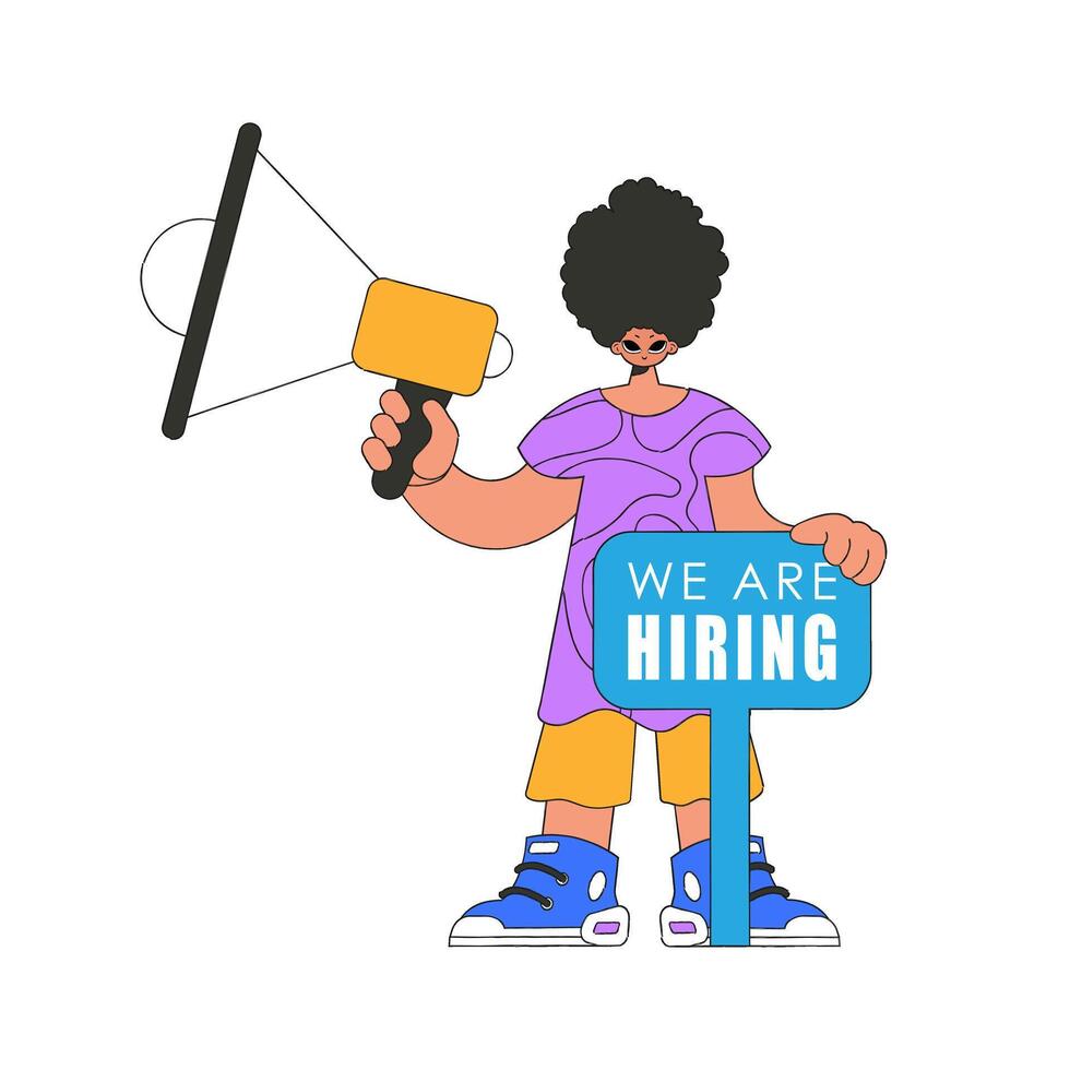 The man is holding a megaphone. The sphere of human resources. vector