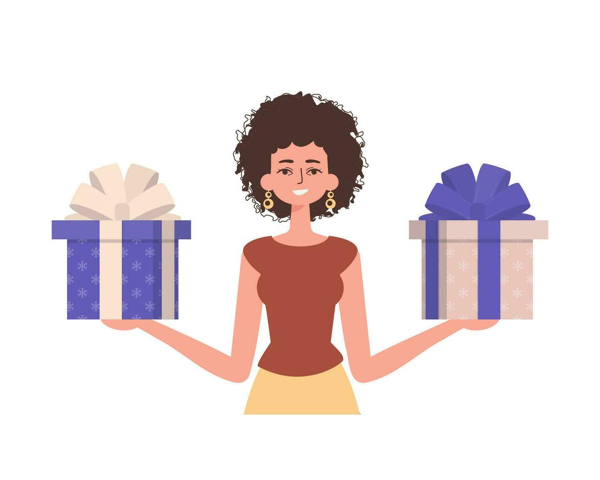 The girl is holding a gift in her hands. Modern style. Vector. vector