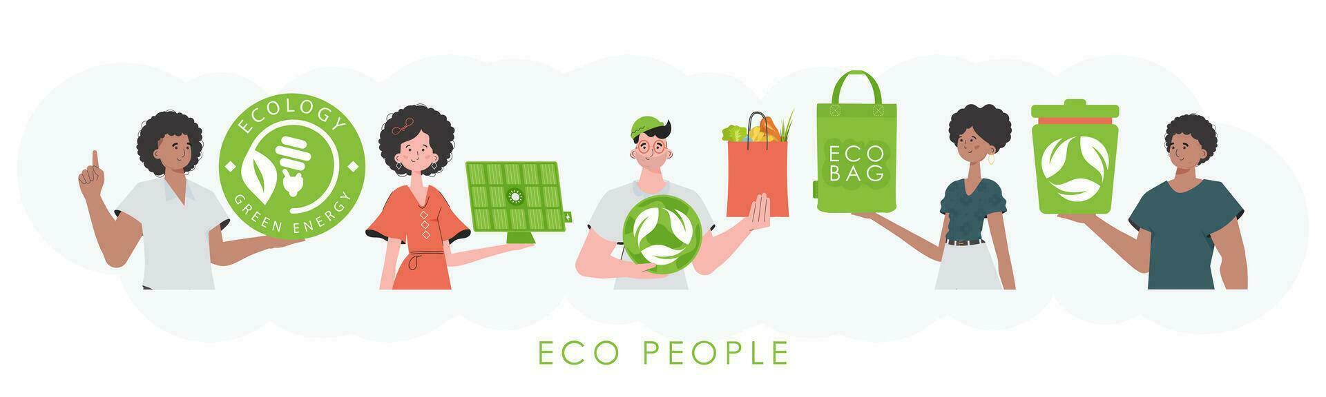 Ecology friendly concept with people. trendy style. Vector illustration.