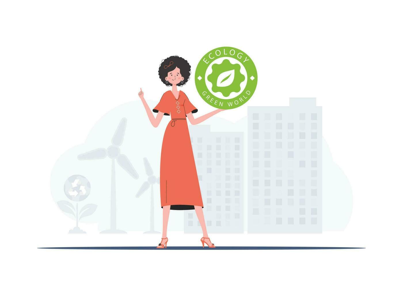 el concepto de verde energía y ecología. el niña sostiene el eco logo en su manos. de moda, de moda estilo. vector. vector