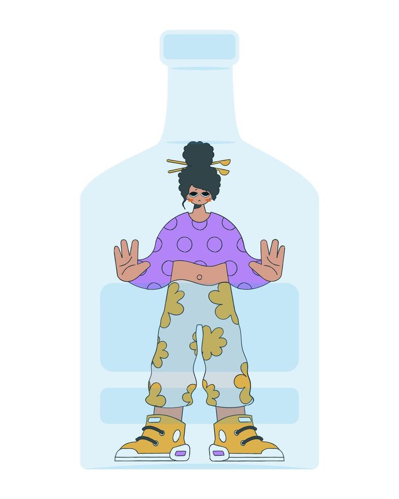 Woman inside the bottle. Alcohol addiction. vector