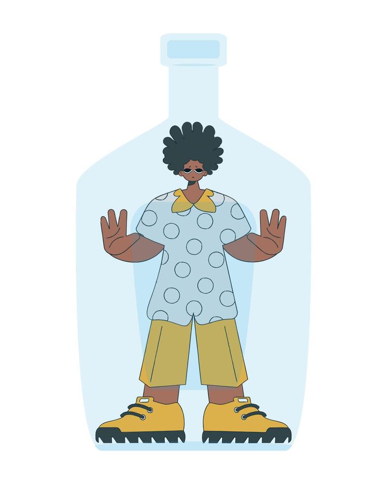 The man is inside the bottle. Alcoholism and addiction. vector