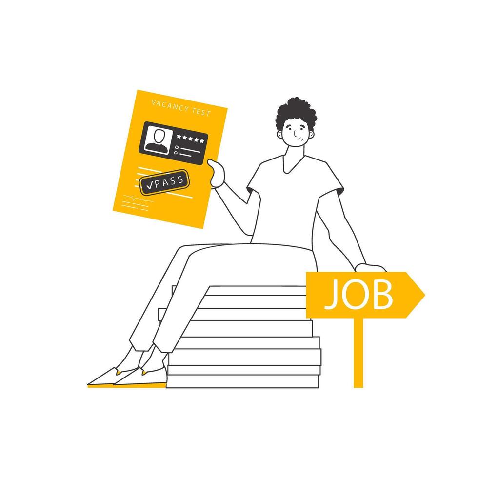 The man passed the job test. Lineart trendy style. Isolated. illustration. vector