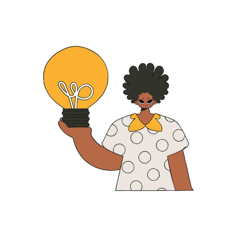 Fashionable guy holding a light bulb. Idea theme. vector