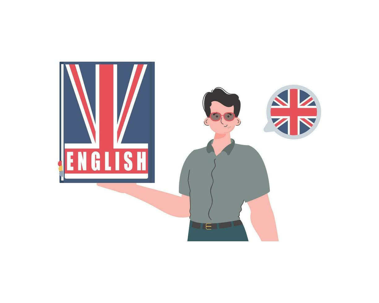 A man holds an English dictionary in his hands. The concept of learning English. Isolated. trendy style. Vector. vector