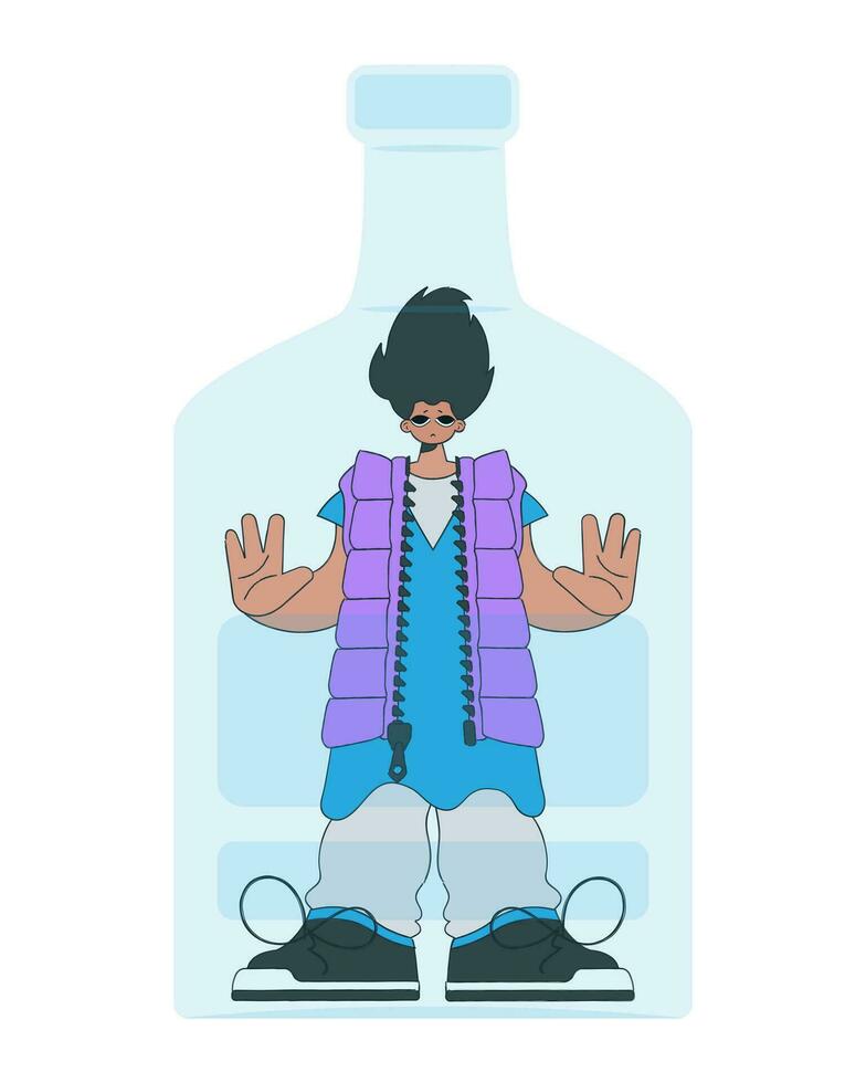 el hombre es dentro el botella. dependencia en alcohol. vector