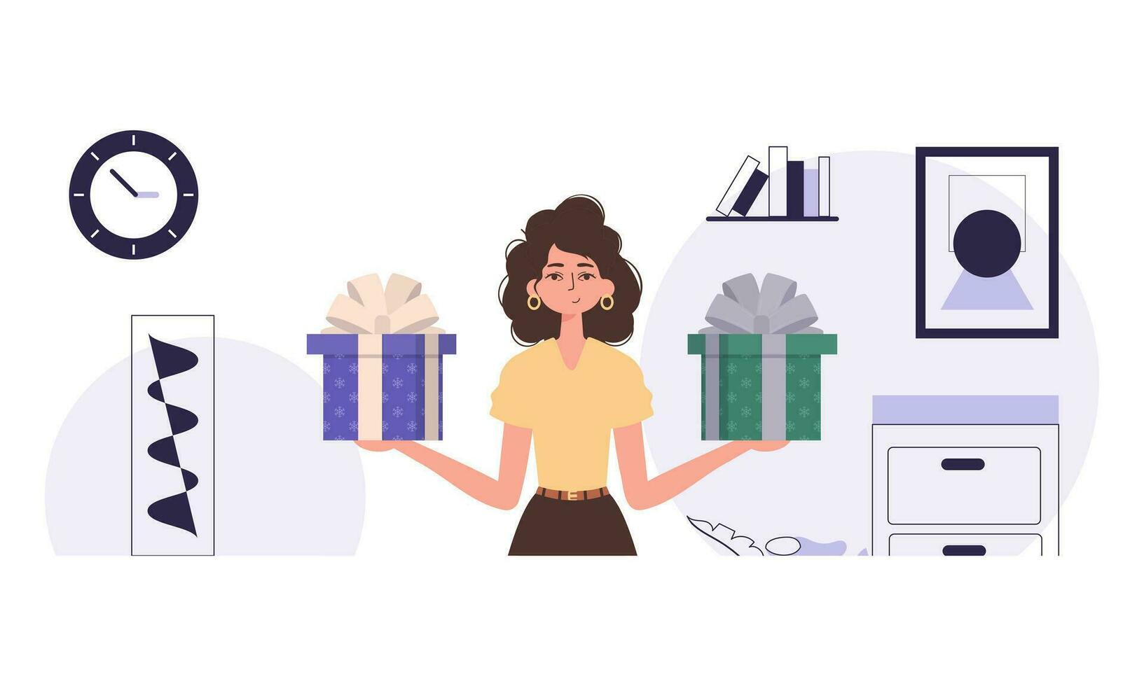 Navidad regalo concepto. un mujer es participación un festivo regalo caja. vector