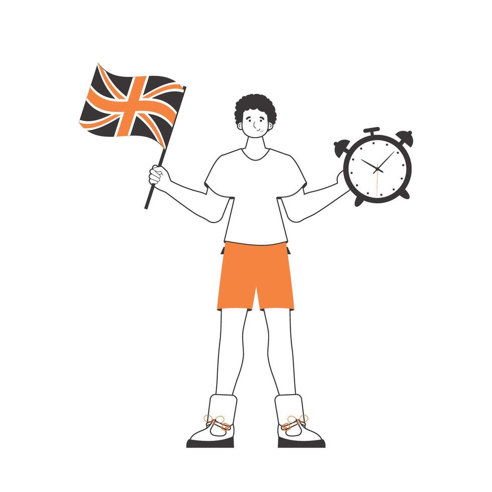 A man helps teaches English. The concept of learning a foreign language. Lineart style. Isolated, illustration. vector