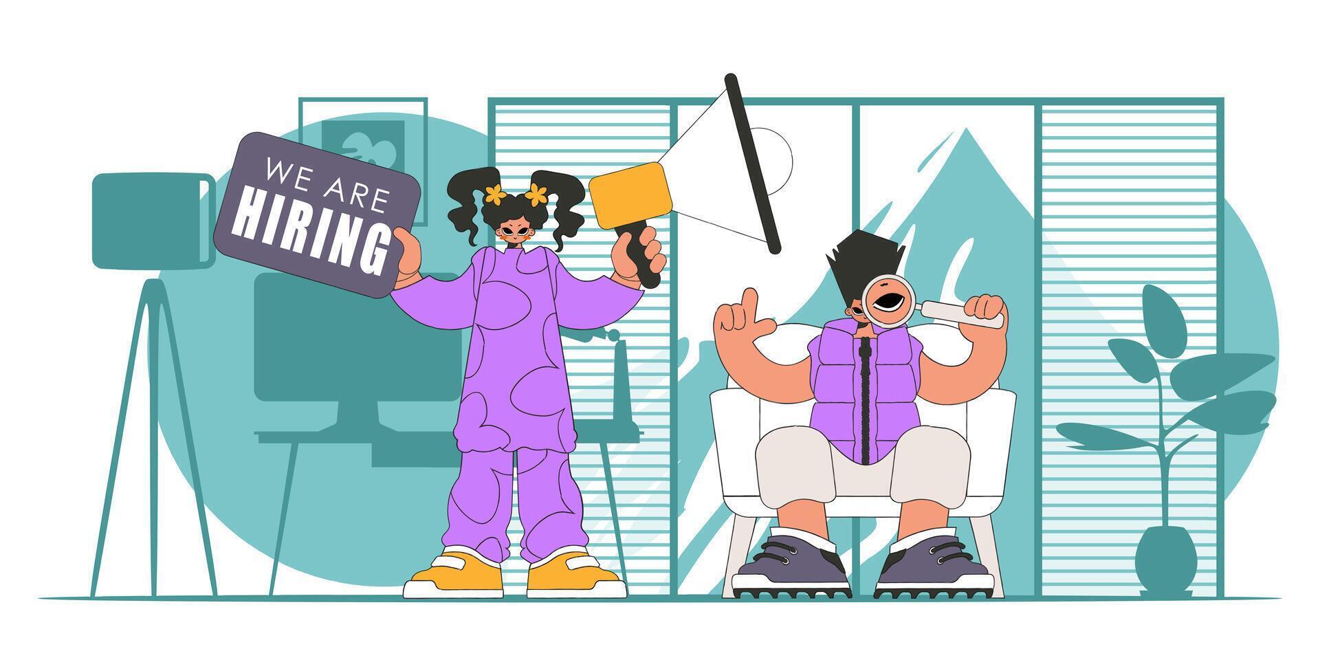 The girl and the guy are specialists in Human Resources. vector