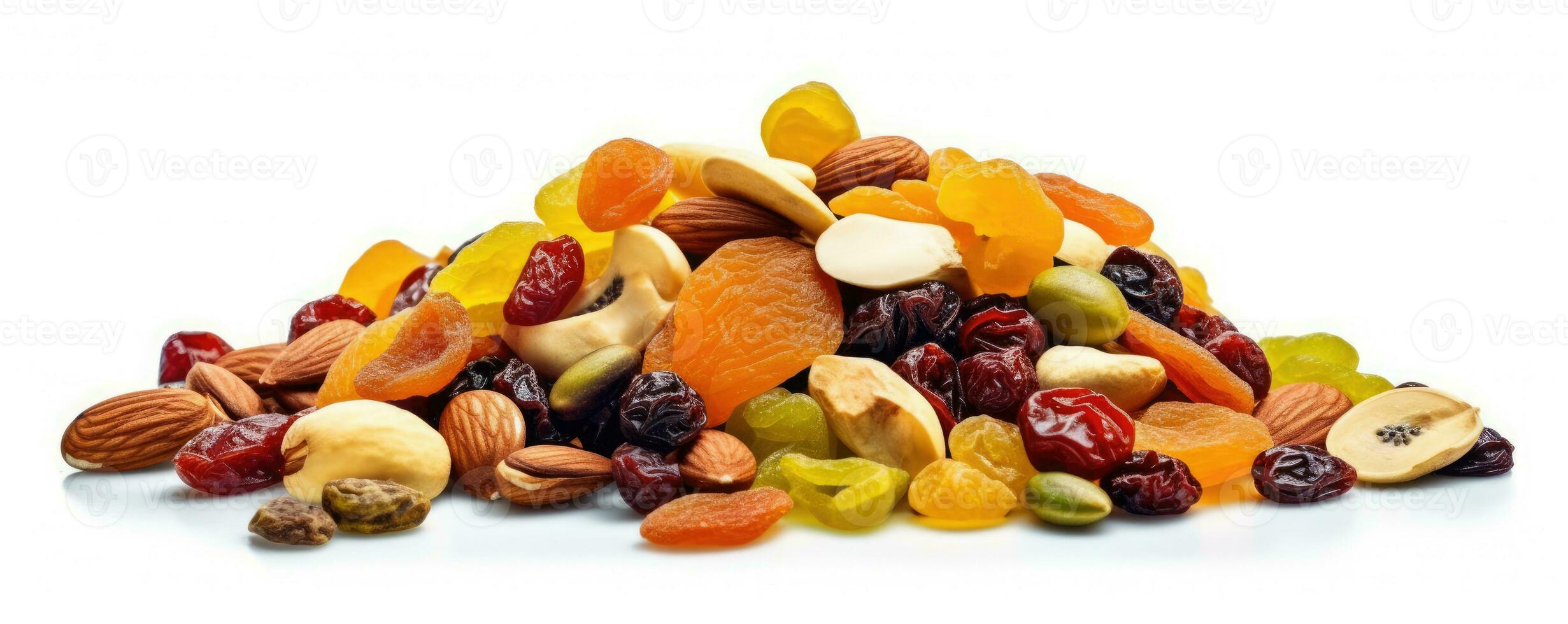 Footer of mix dry fruit on white background, AI Generated photo