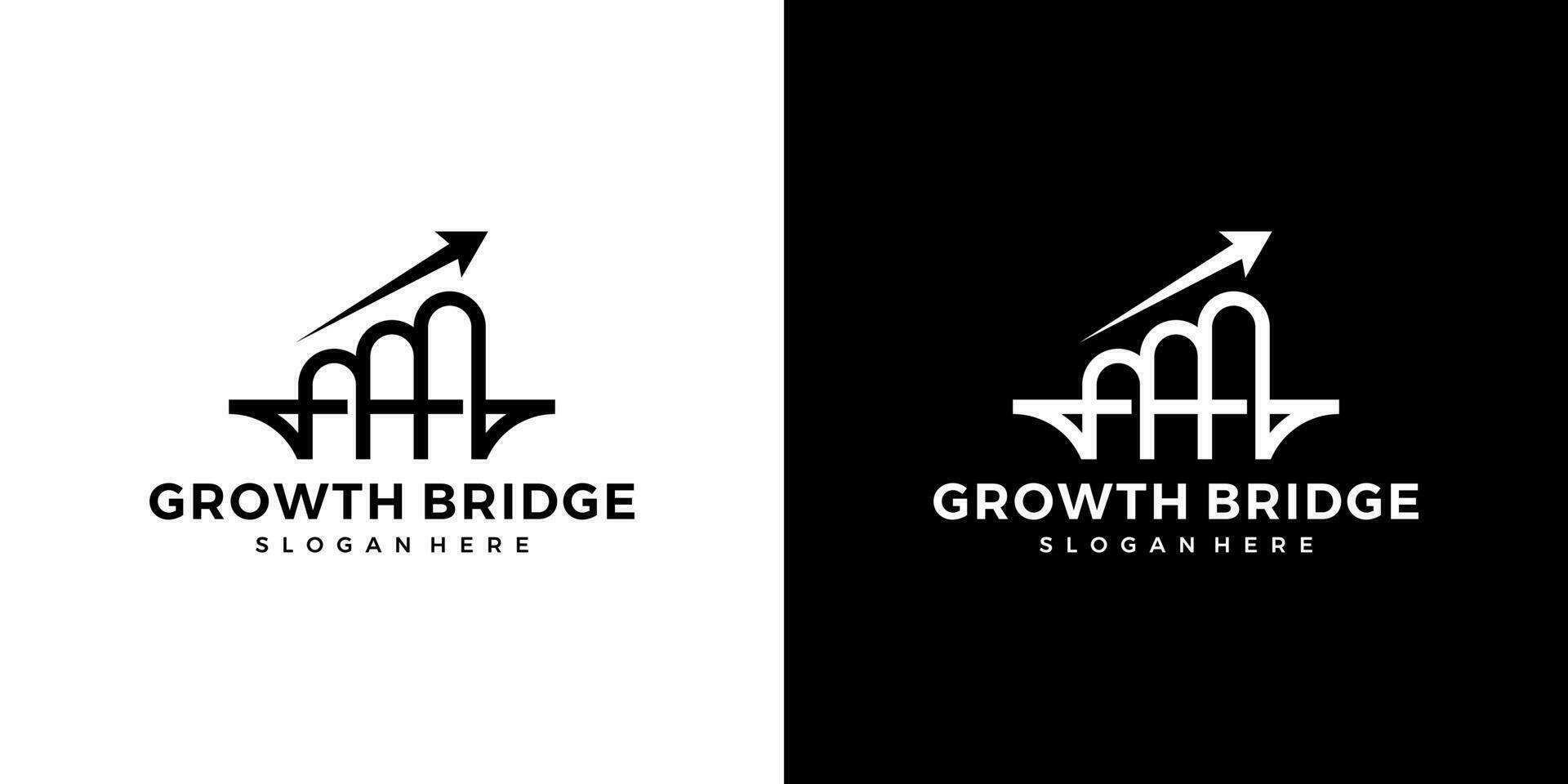 Abstract bridge logo design template with growth arrow up design graphic vector illustration. Symbol, icon, creative.