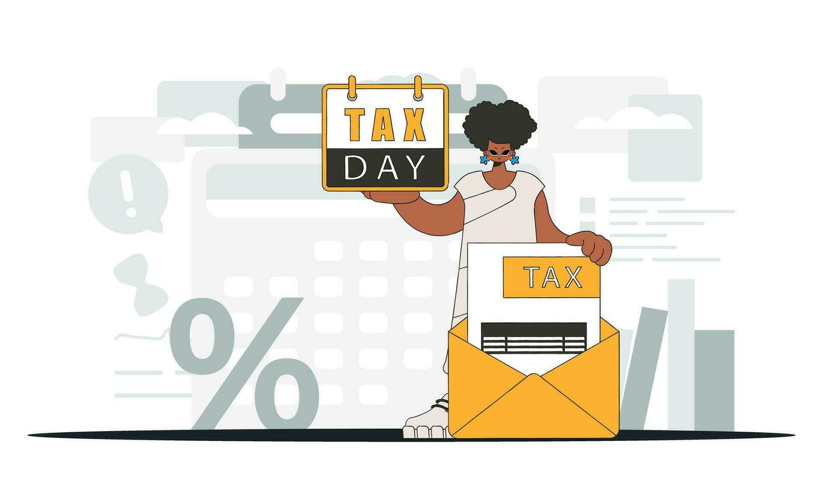 Trendy girl holds a calendar in her hand. TAX day. An illustration demonstrating the correct payment of taxes. vector