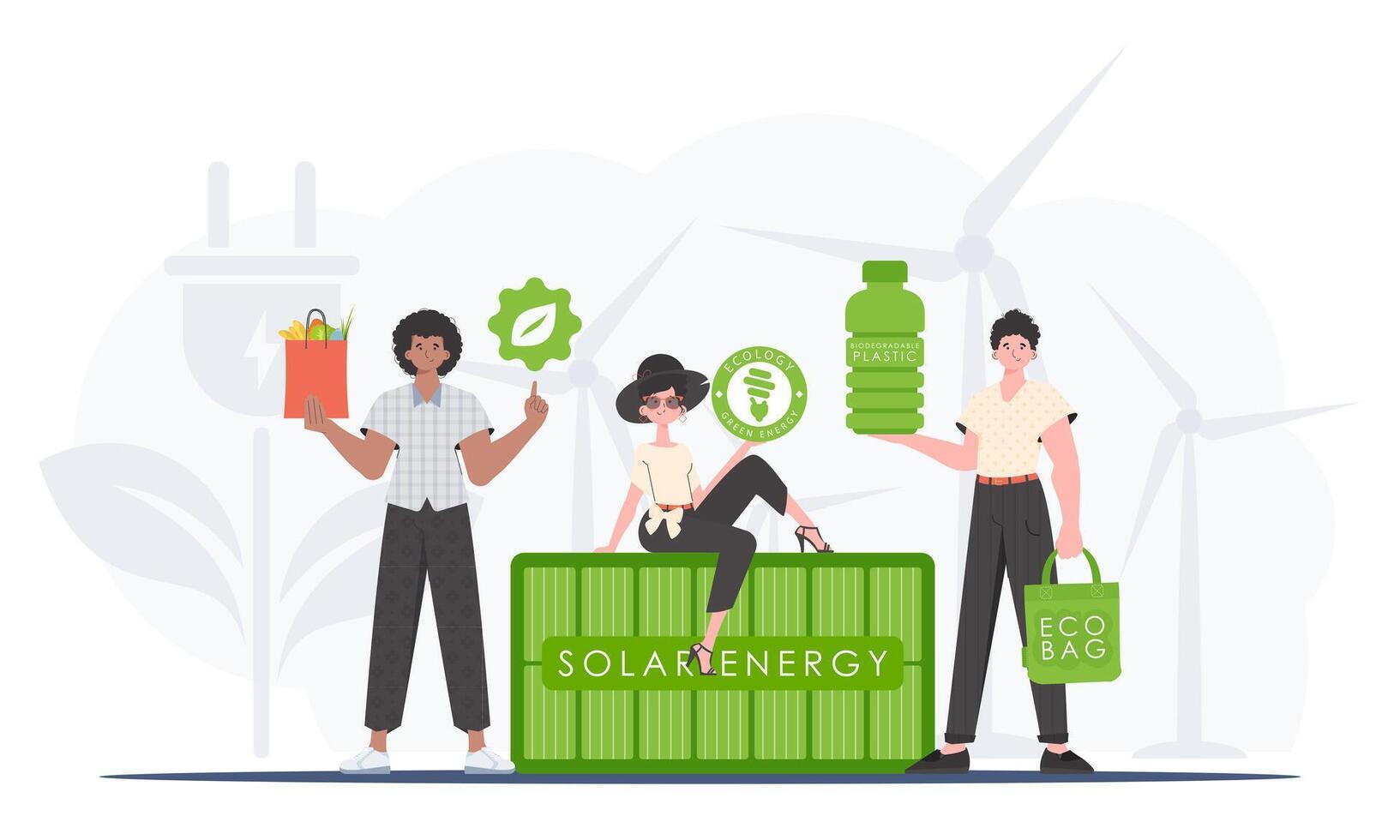 Concept of green world and ecology. People who care about the environment. Flat style. illustration. vector