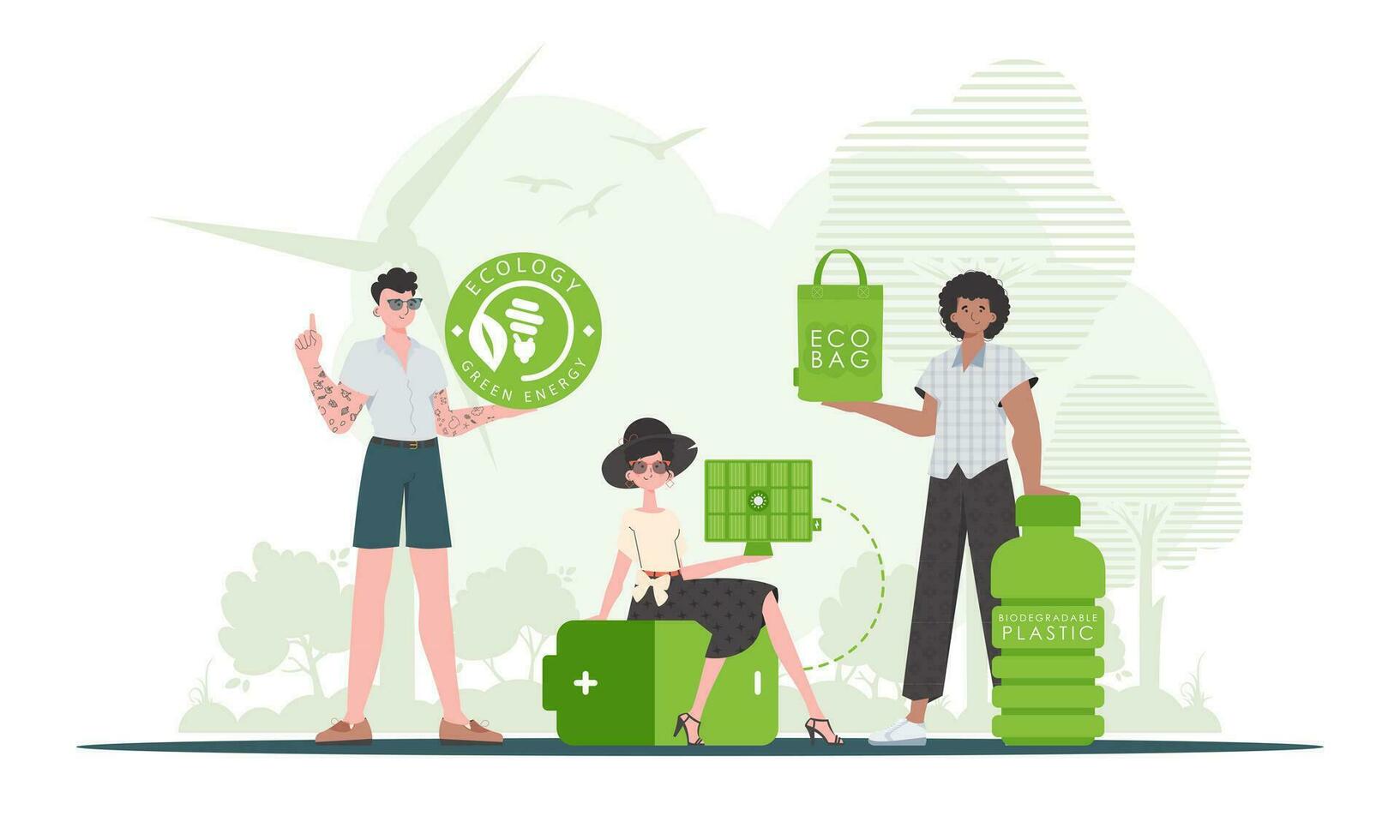 Ecology. ECO friendly People. trendy style. Vector. vector