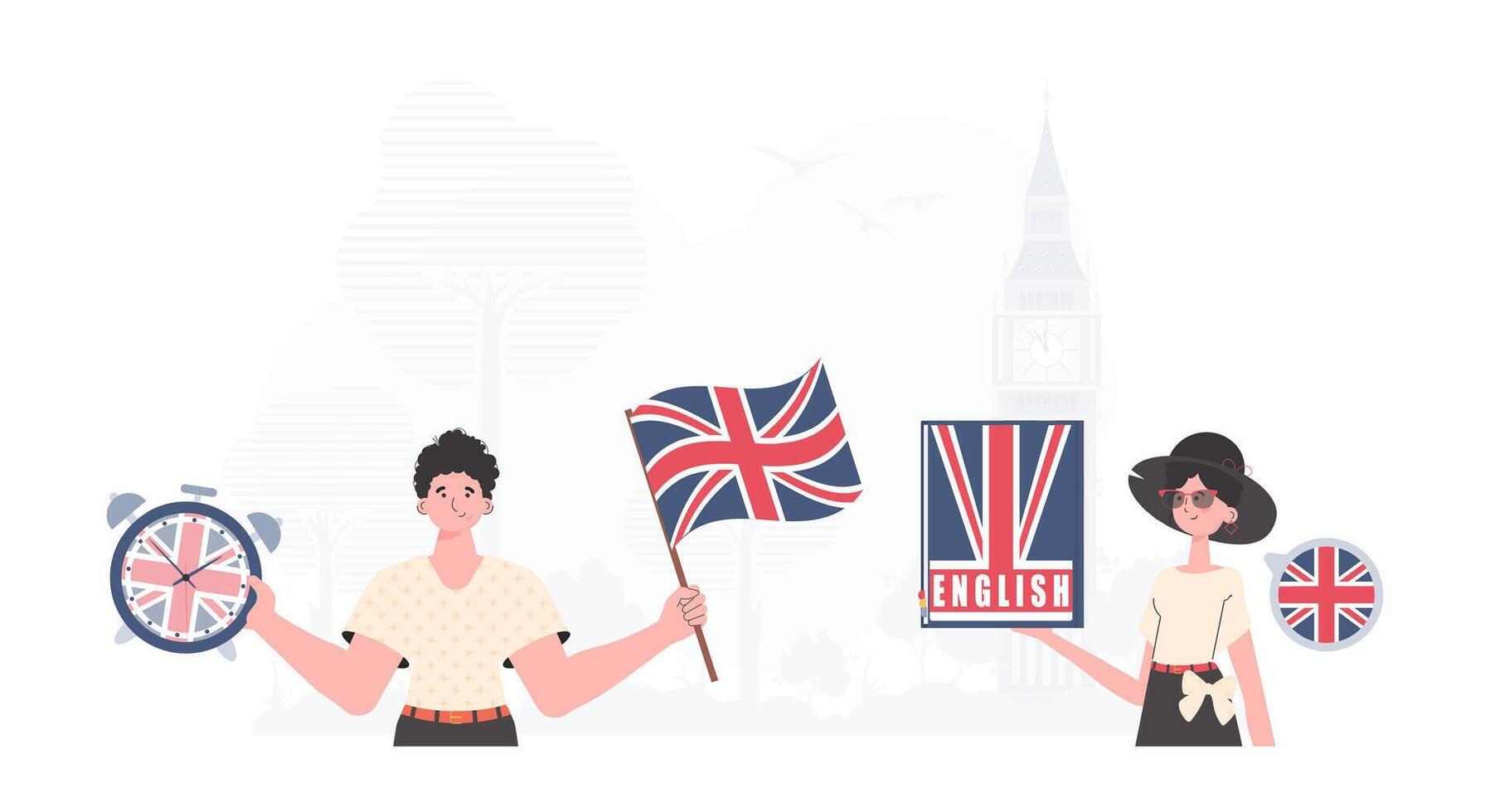 English language team. The concept of teaching English. Trendy cartoon style. Illustration in . vector
