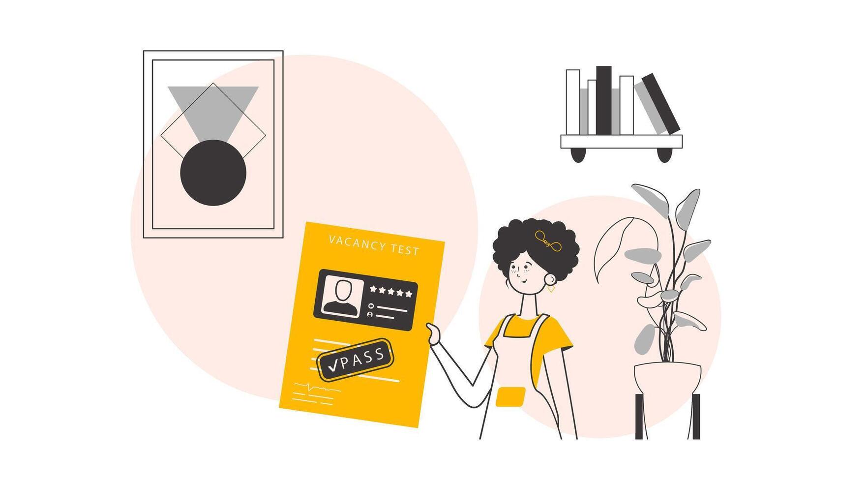 The woman passed the job test. Lineart minimalistic style. illustration. vector