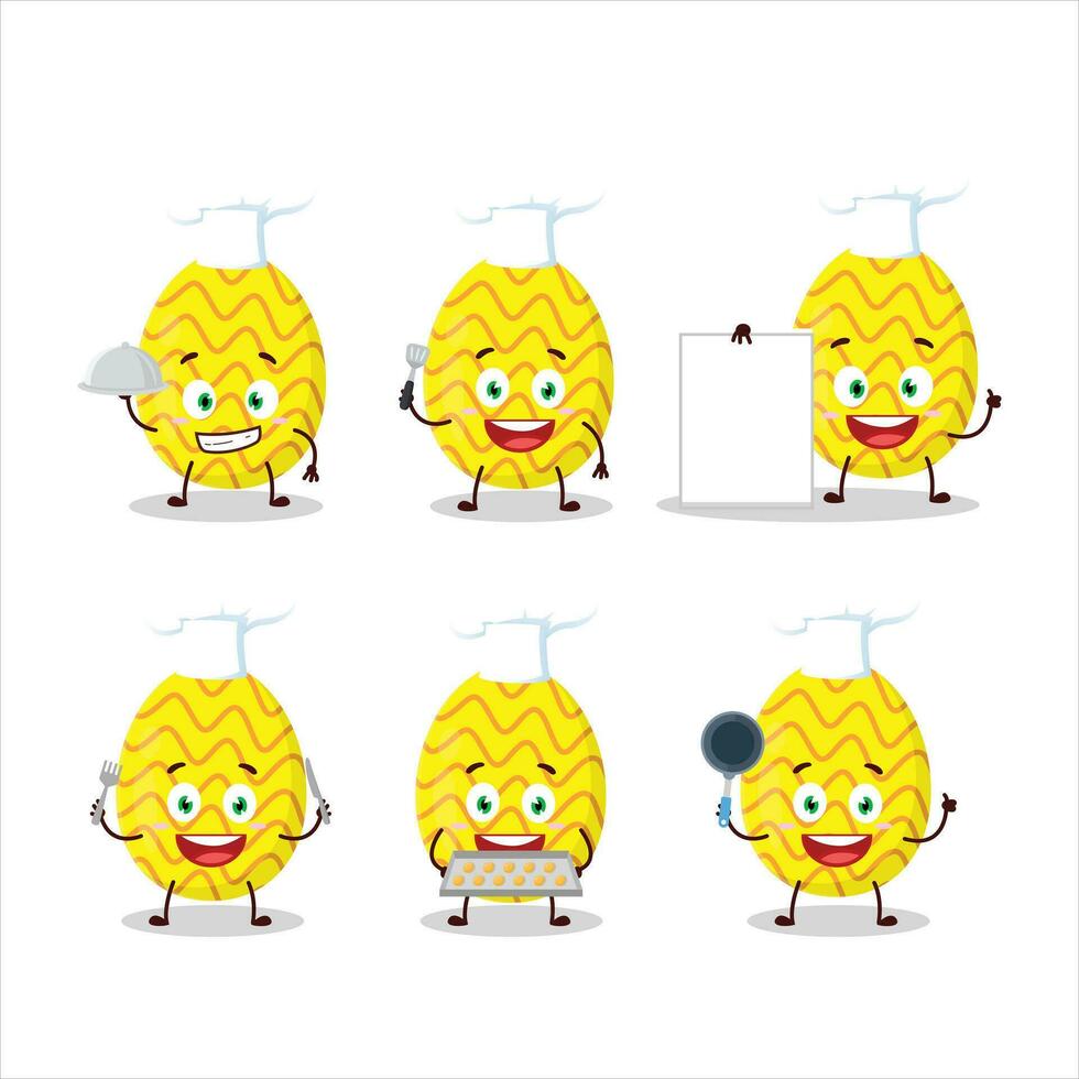 Cartoon character of yellow easter egg with various chef emoticons vector