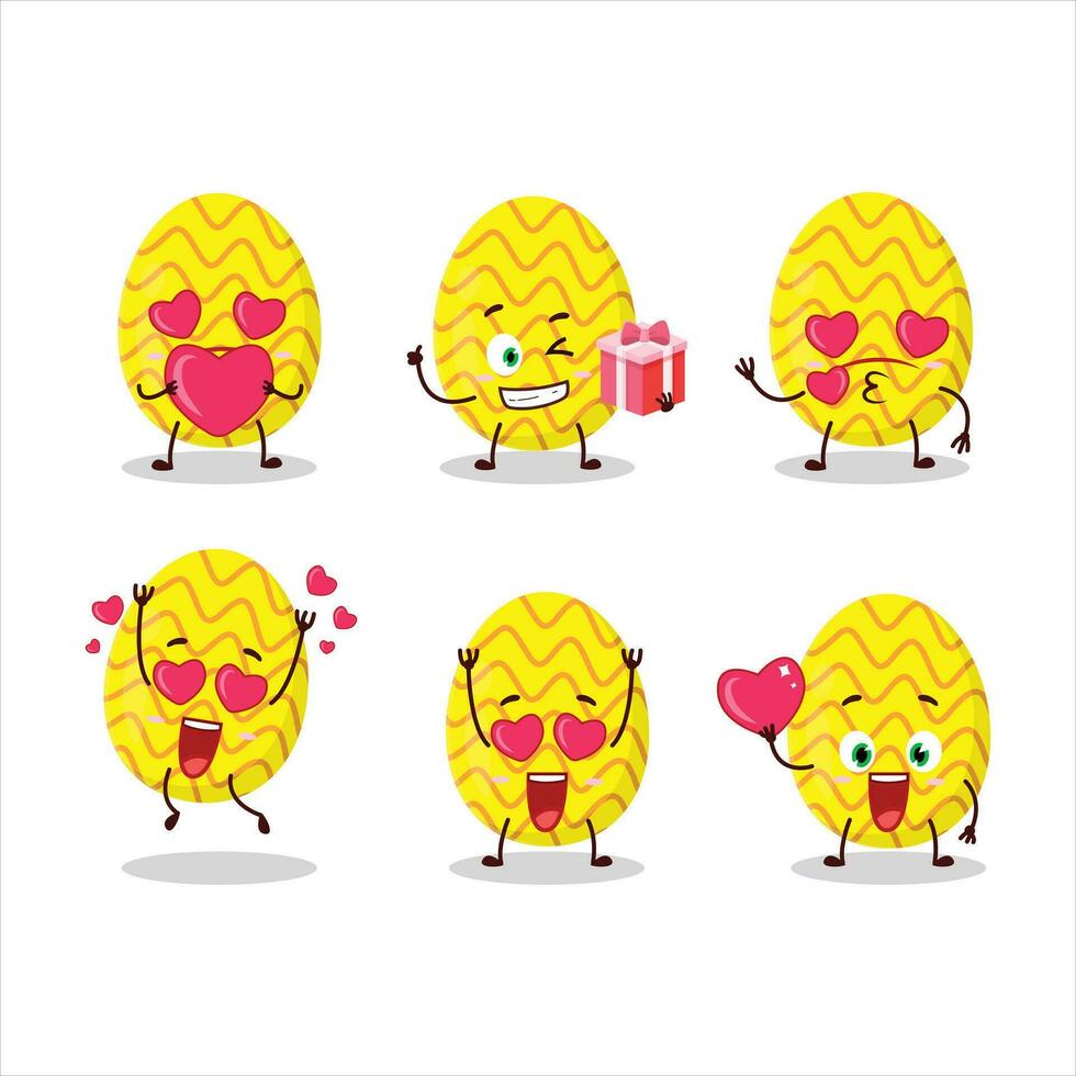 Yellow easter egg cartoon character with love cute emoticon vector