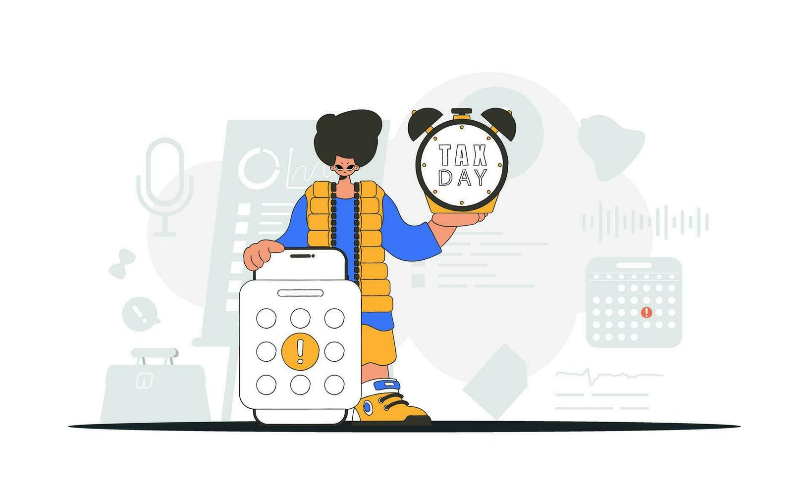 Fashion man with calendar and alarm clock. An illustration demonstrating the importance of paying taxes for economic development. vector