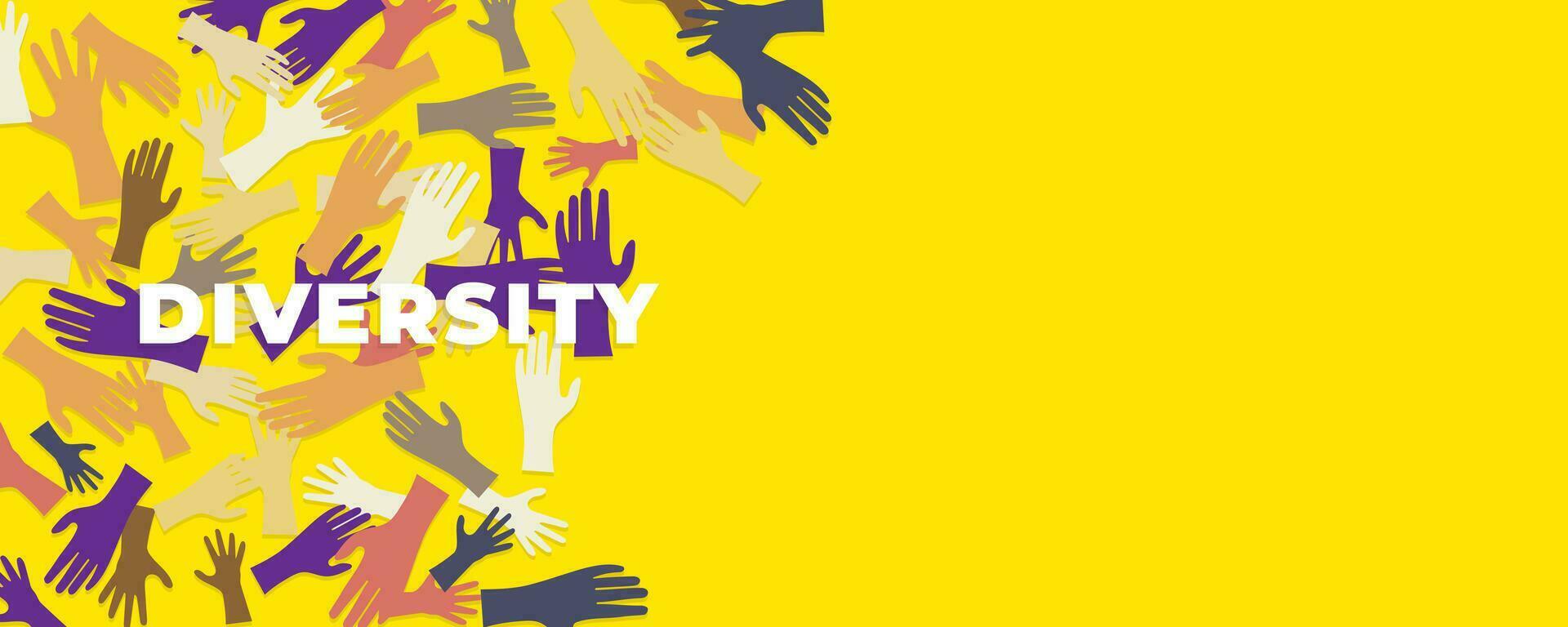 diversity skins hands banner with yellow background vector