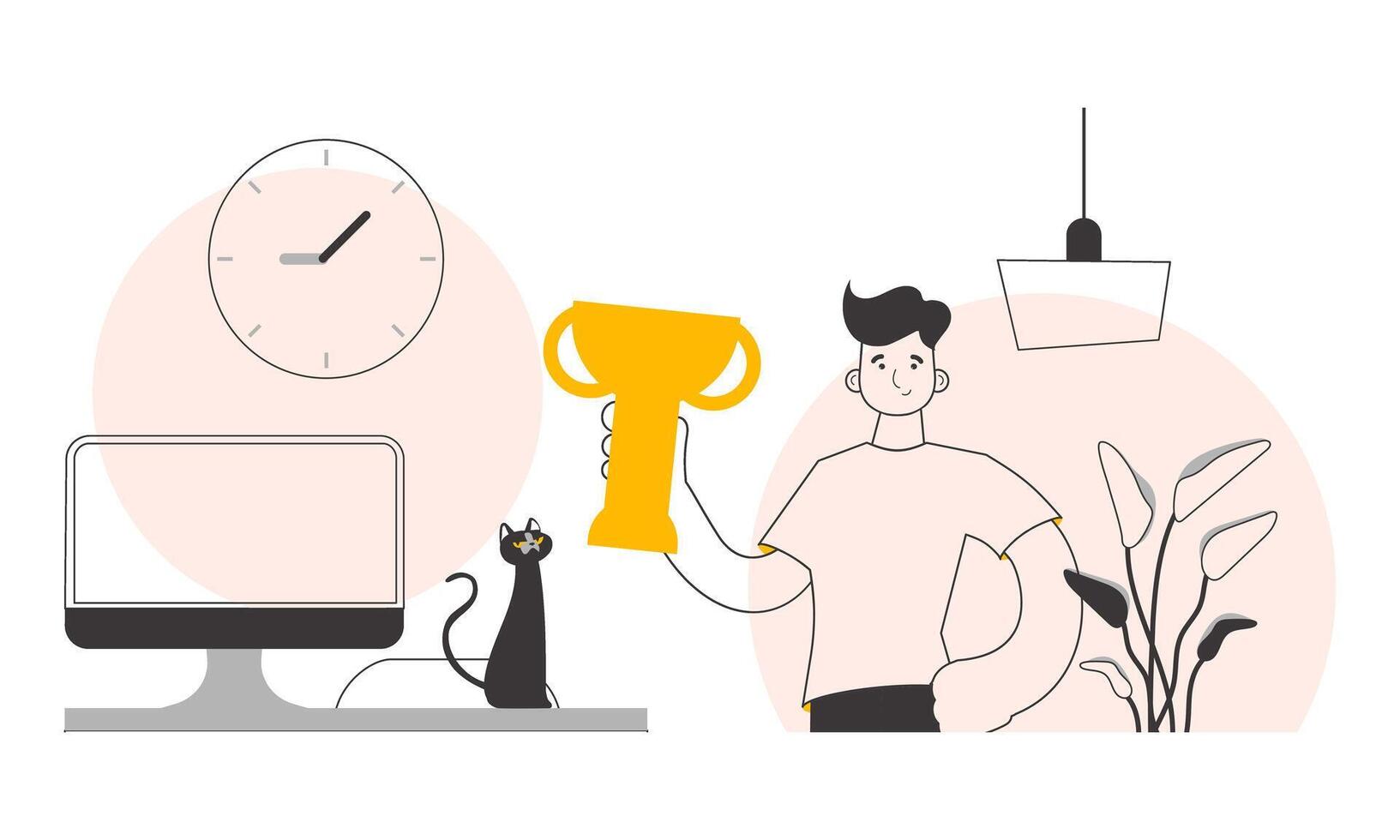 The guy is holding a cup. Line art style. illustration. vector