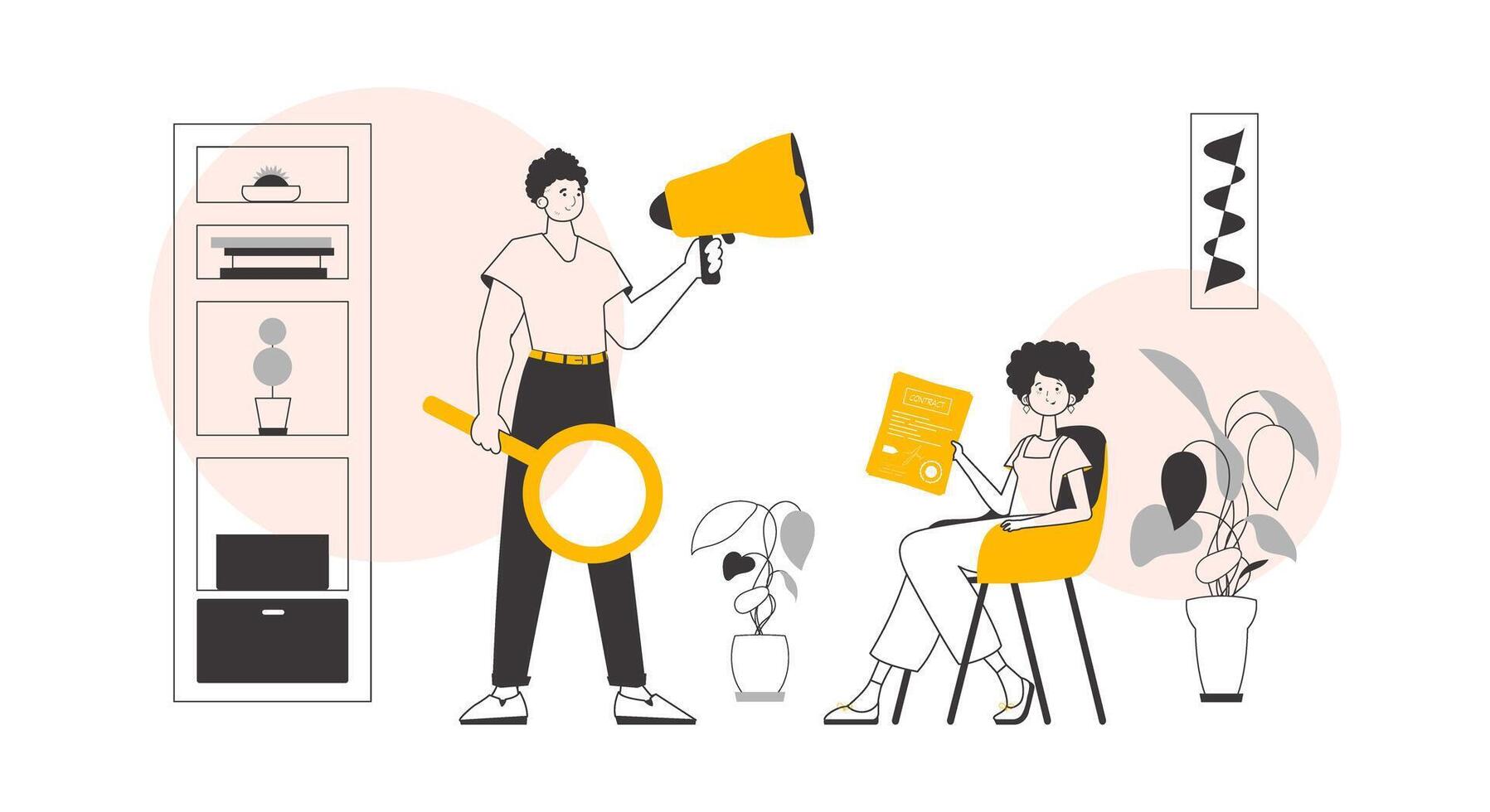 HR team. Linear trendy style. Vector illustration.