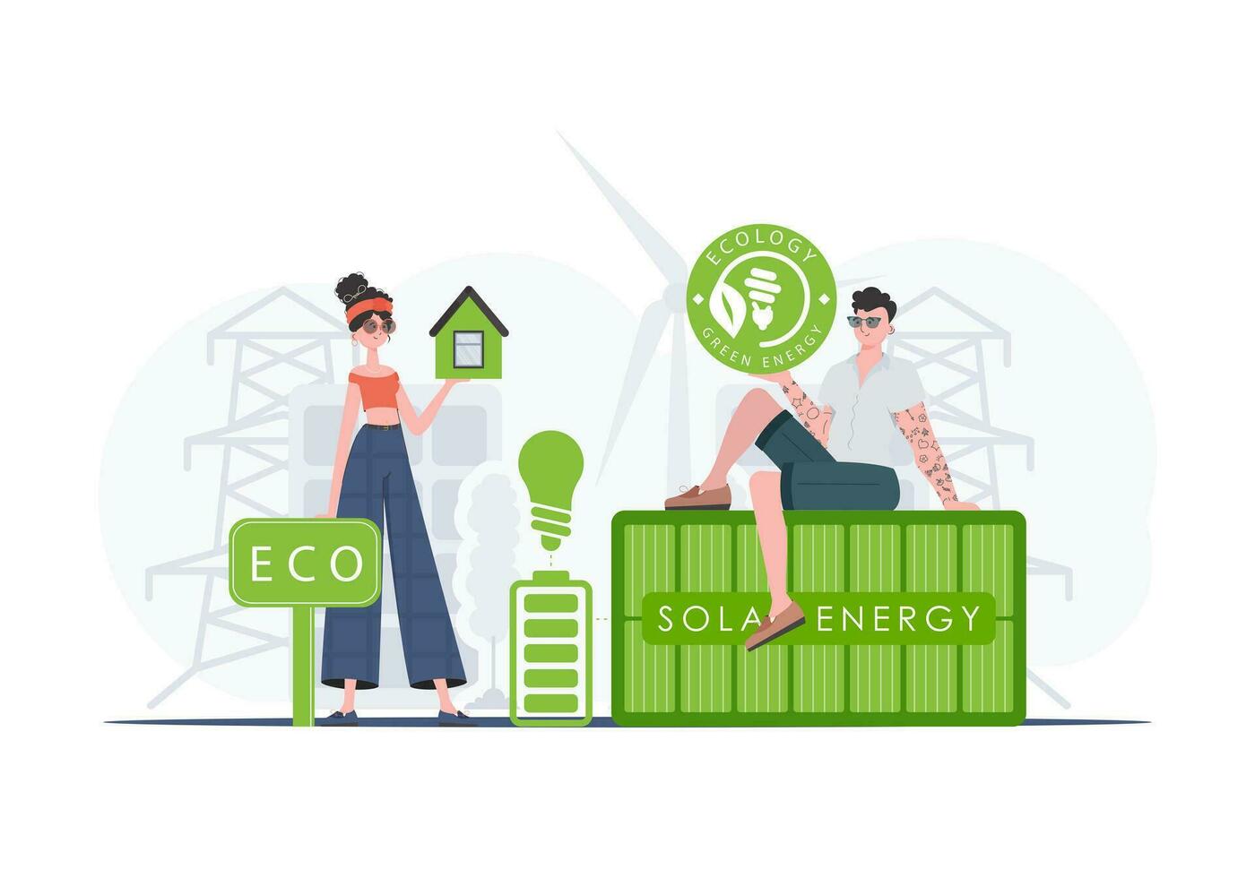 ECO people. The concept of green energy and ecology. trendy style. Vector illustration.