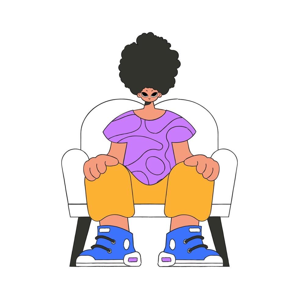 The guy is sitting in a chair. Character Trendy retro style. vector