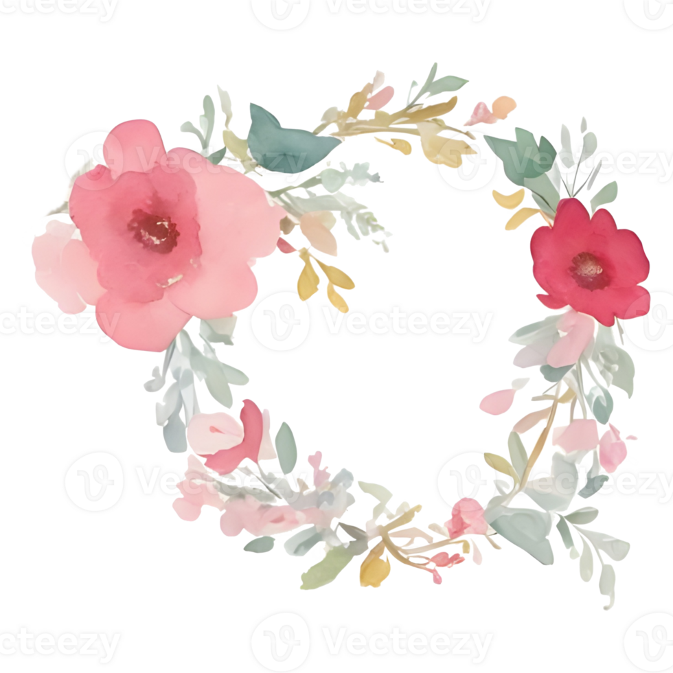 Pink flower watercolor flower wreath png