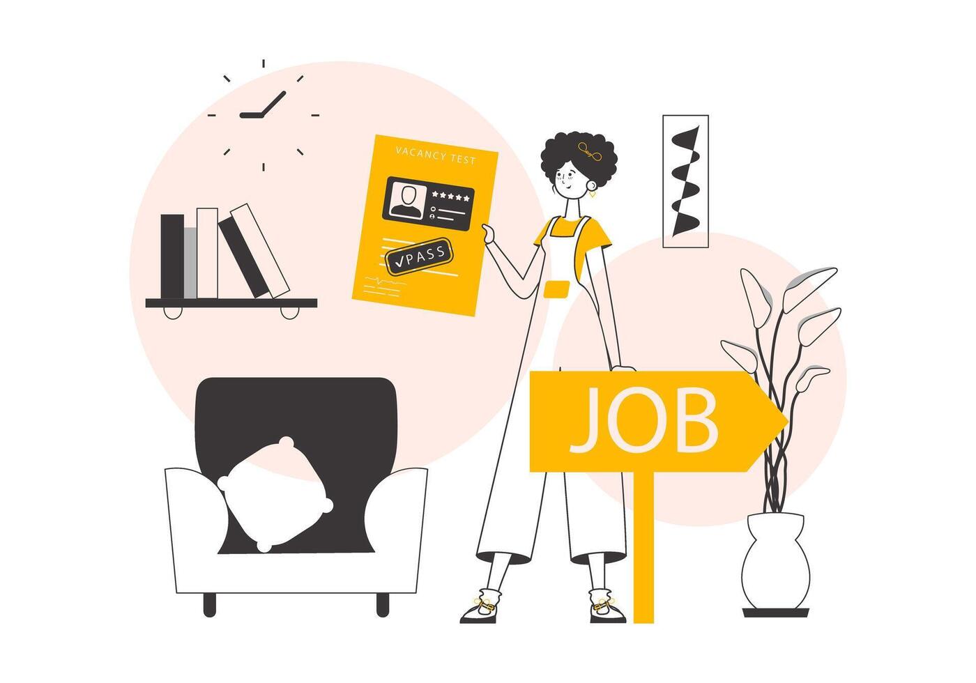 The woman passed the job test. Lineart minimalistic style. illustration. vector