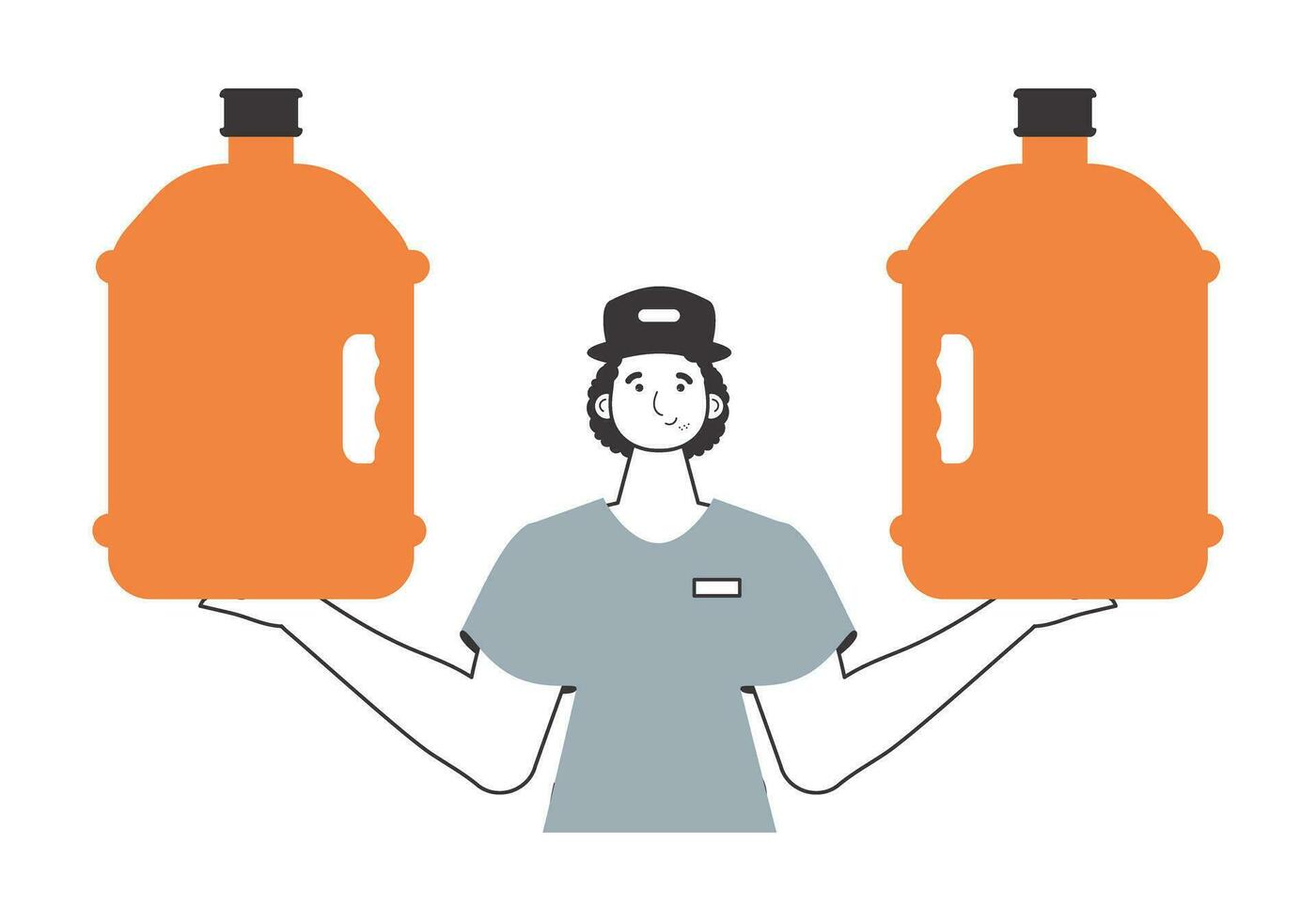Water delivery concept. A man holds a bottle of water in his hands. Linear trendy style. vector