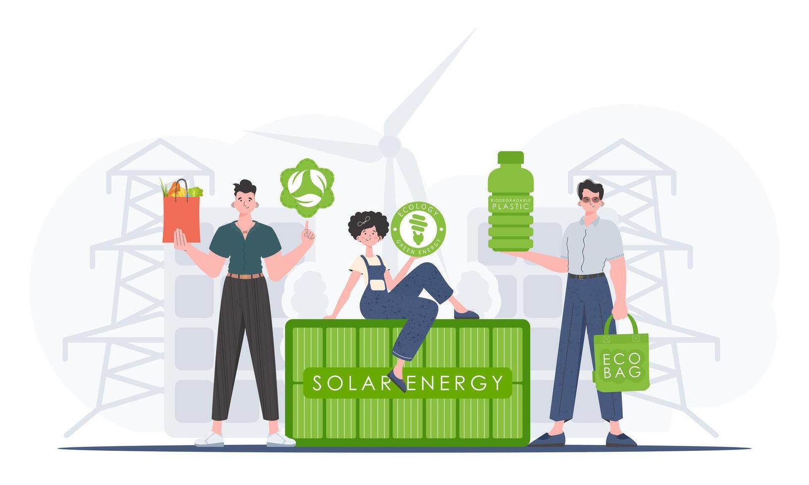 The concept of ecology and care for the environment. ECO team. Cartoon trendy style. illustration. vector