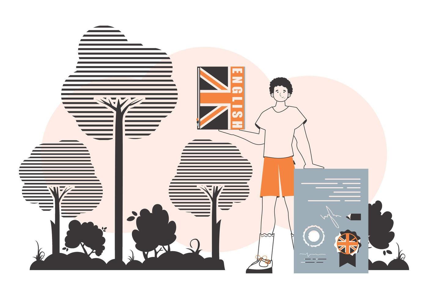Boy English teacher. The concept of learning a foreign language. Linear style. vector