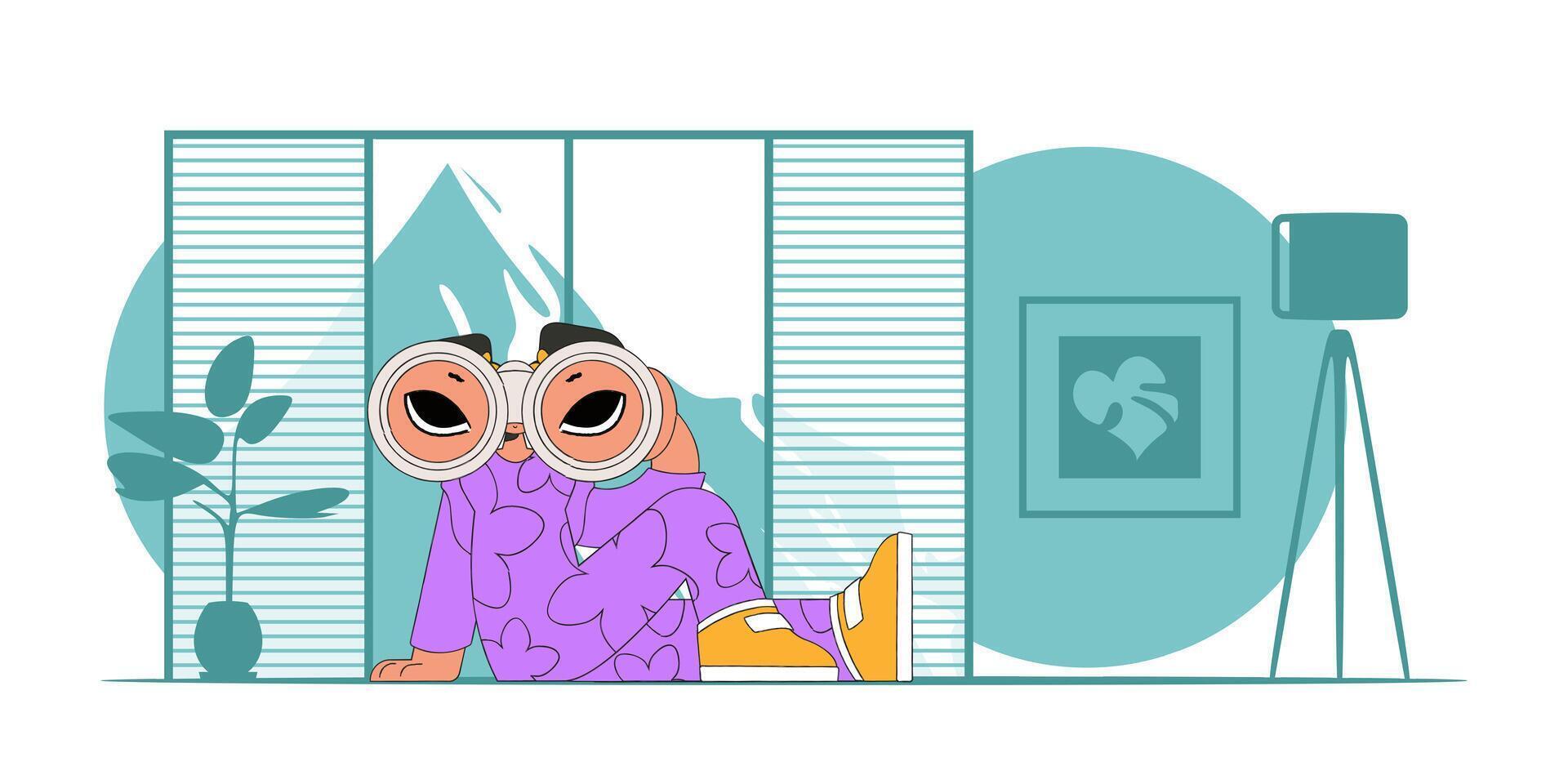 Committed to attracting the best and brightest in the industry. Young woman using binoculars. vector