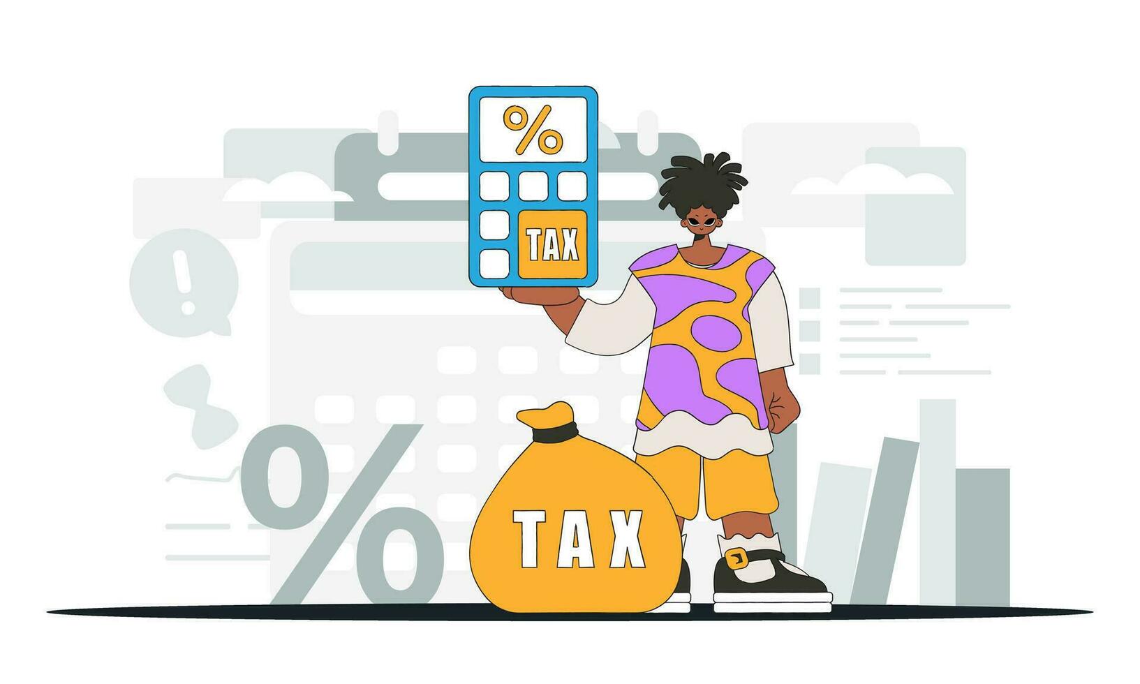 Gorgeous man holding a calculator in his hand Illustration demonstrating the importance of paying taxes for the development of the economy. vector