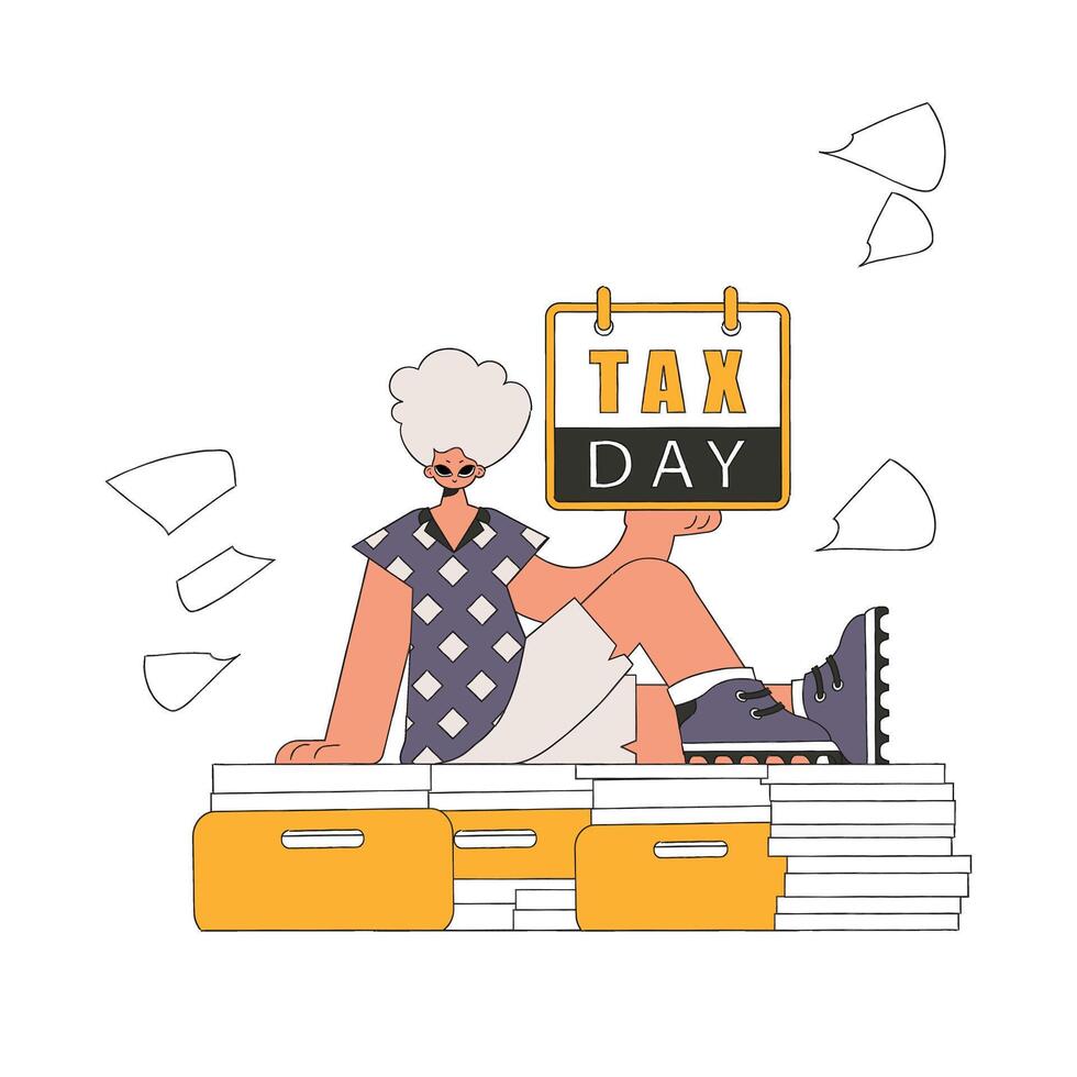 An elegant man holds a calendar in his hand. TAX day. The topic of paying taxes. vector
