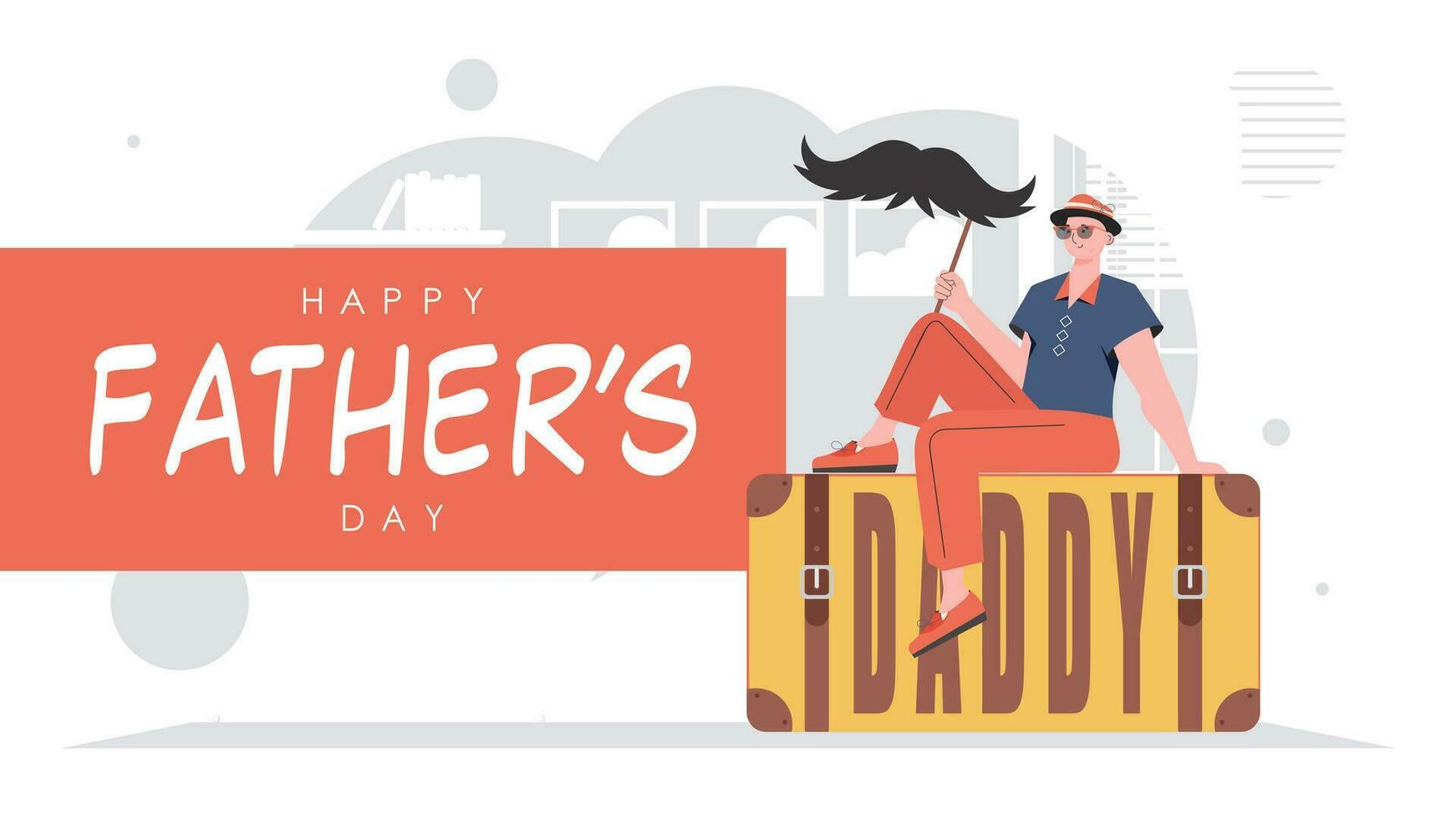Father's day banner. A man holds a mustache on a stick. Trendy cartoon style. Vector. vector