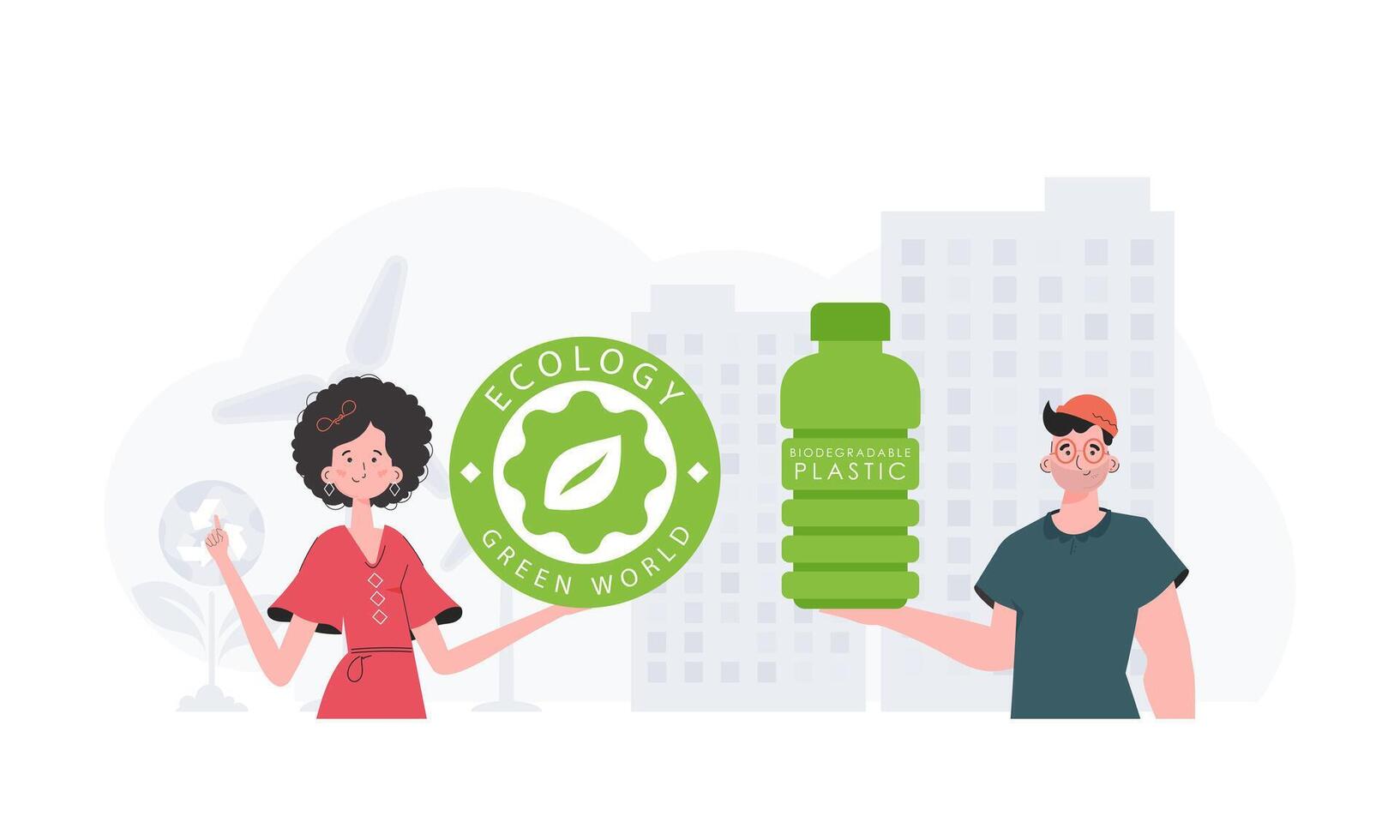 The concept of ecology and care for the environment. People who care about the environment. Flat style. . vector