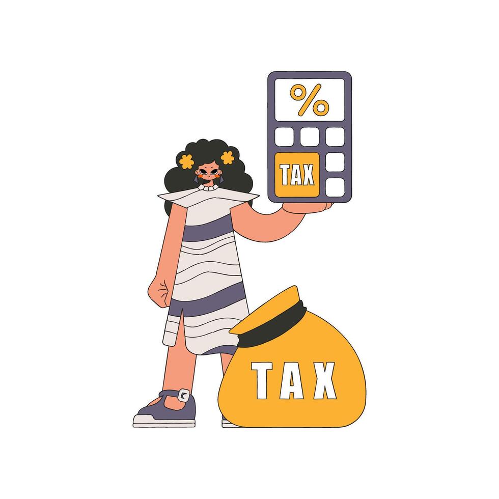 Modern woman with percentage. The topic of paying taxes. vector
