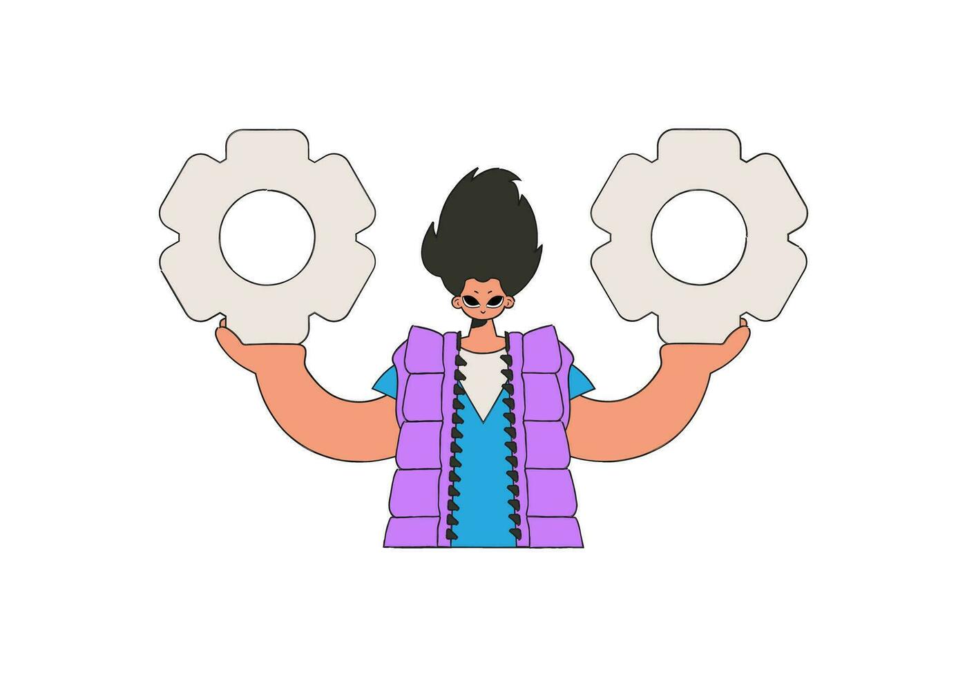 Handsome man holding gears in his hands. Idea theme. vector