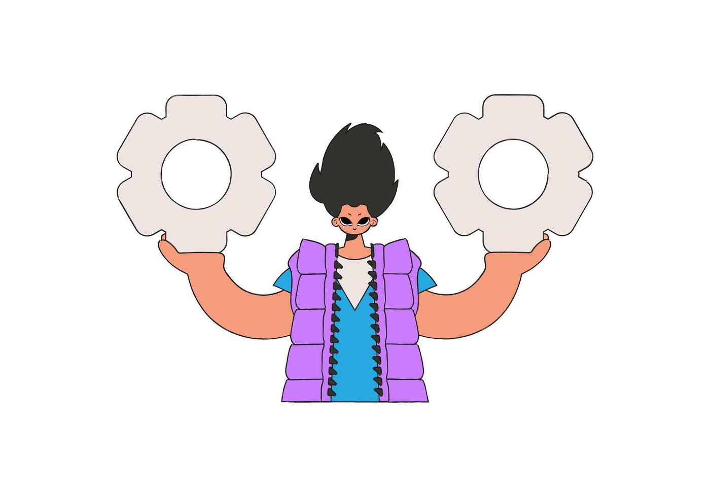 Handsome man holding gears in his hands. Idea theme. vector